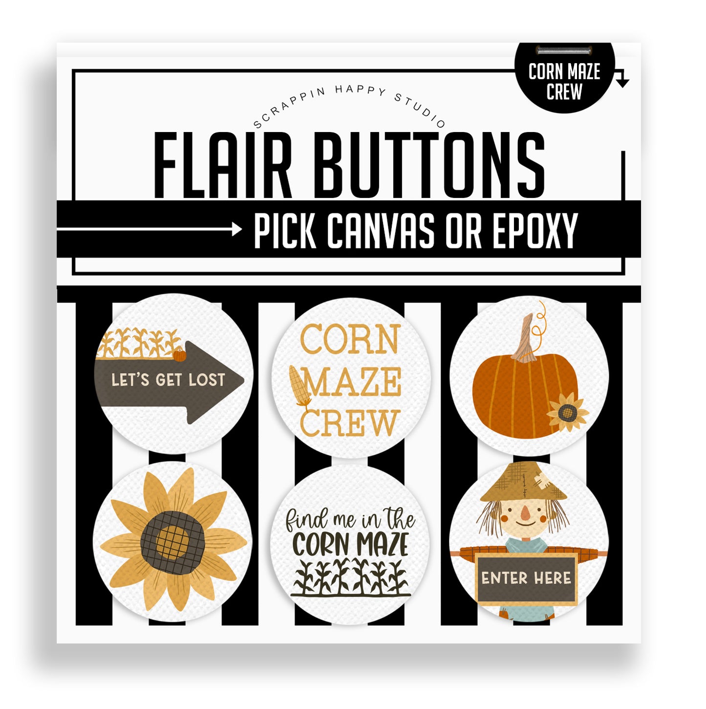Corn Maze Crew Flair Buttons