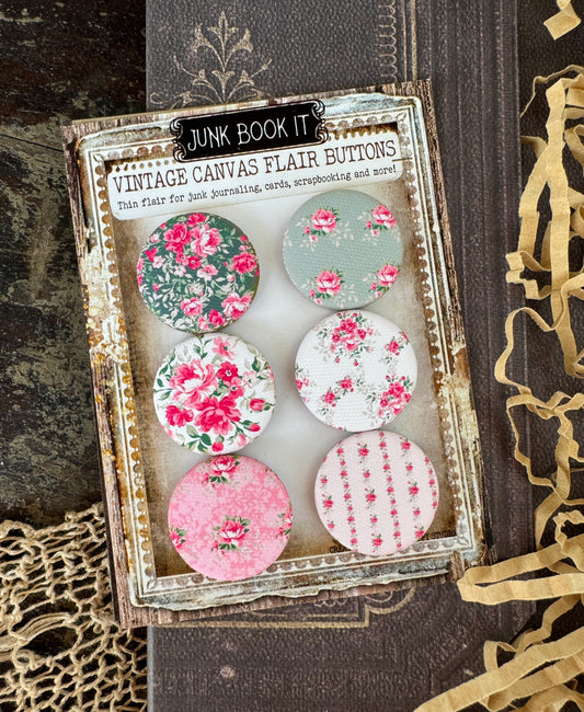 Vintage Blossoms Canvas Flair Buttons
