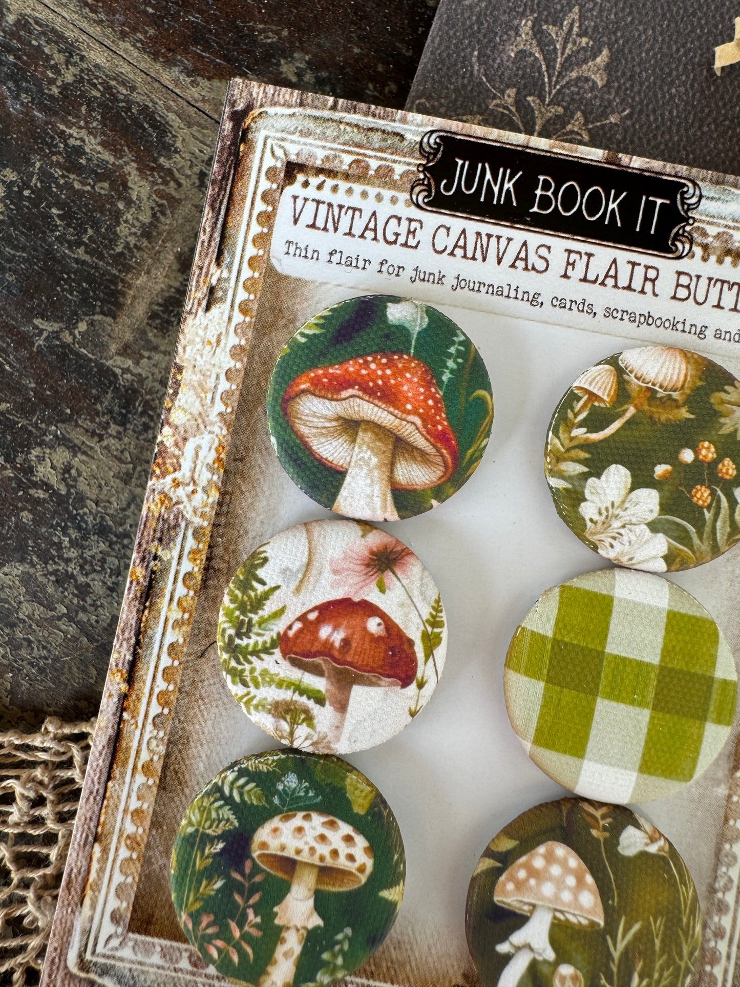 Vintage Mushrooms Canvas Flair Buttons