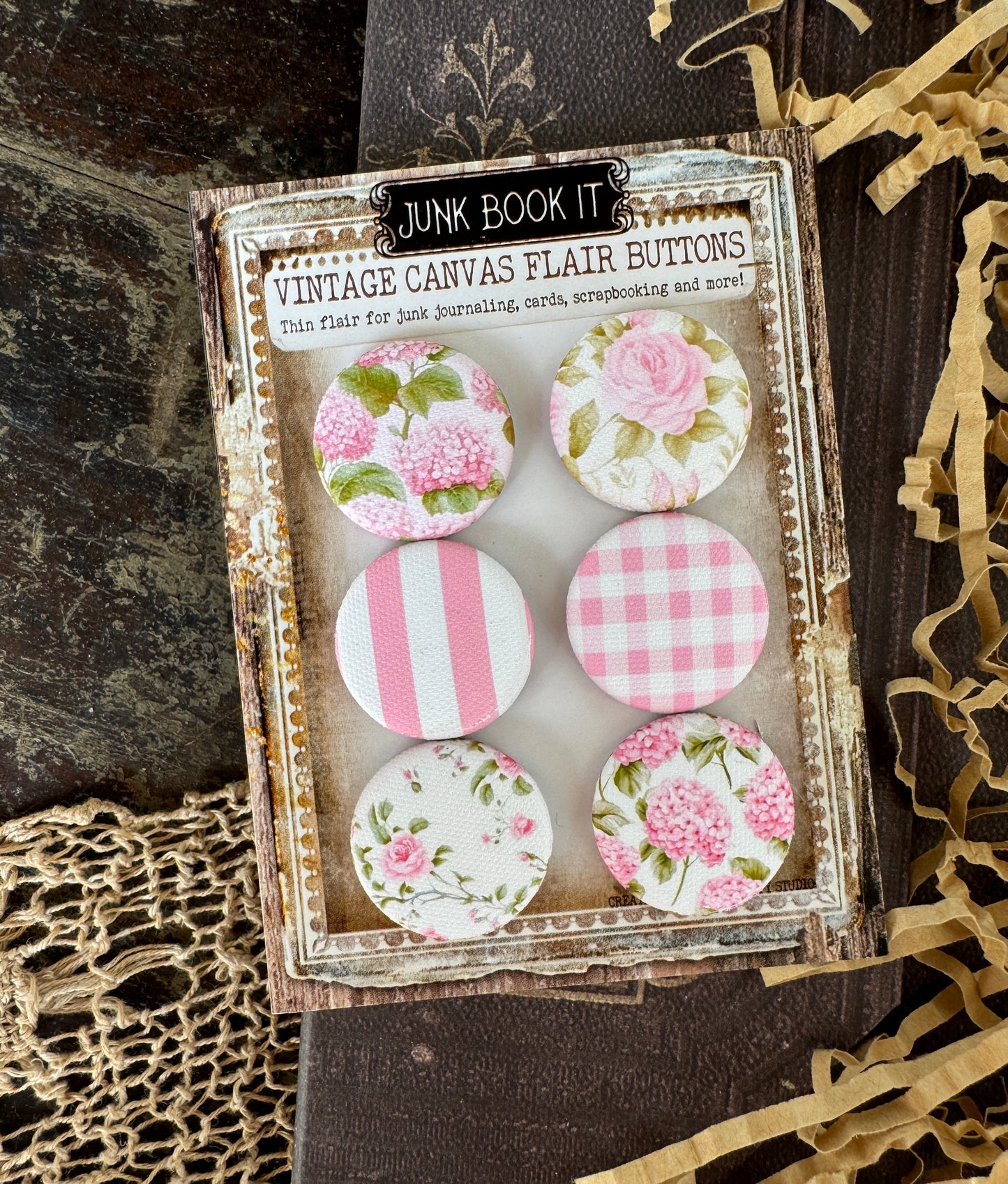 Vintage Pink Garden Canvas Flair Buttons