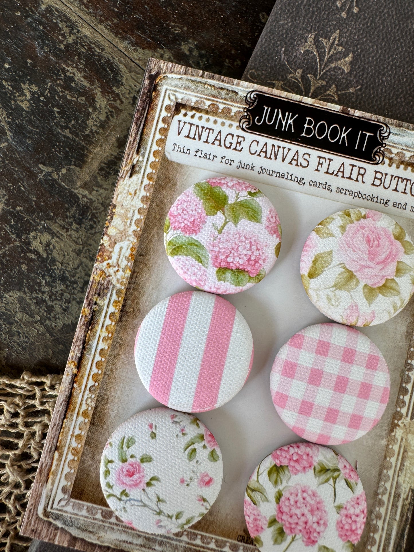 Vintage Pink Garden Canvas Flair Buttons