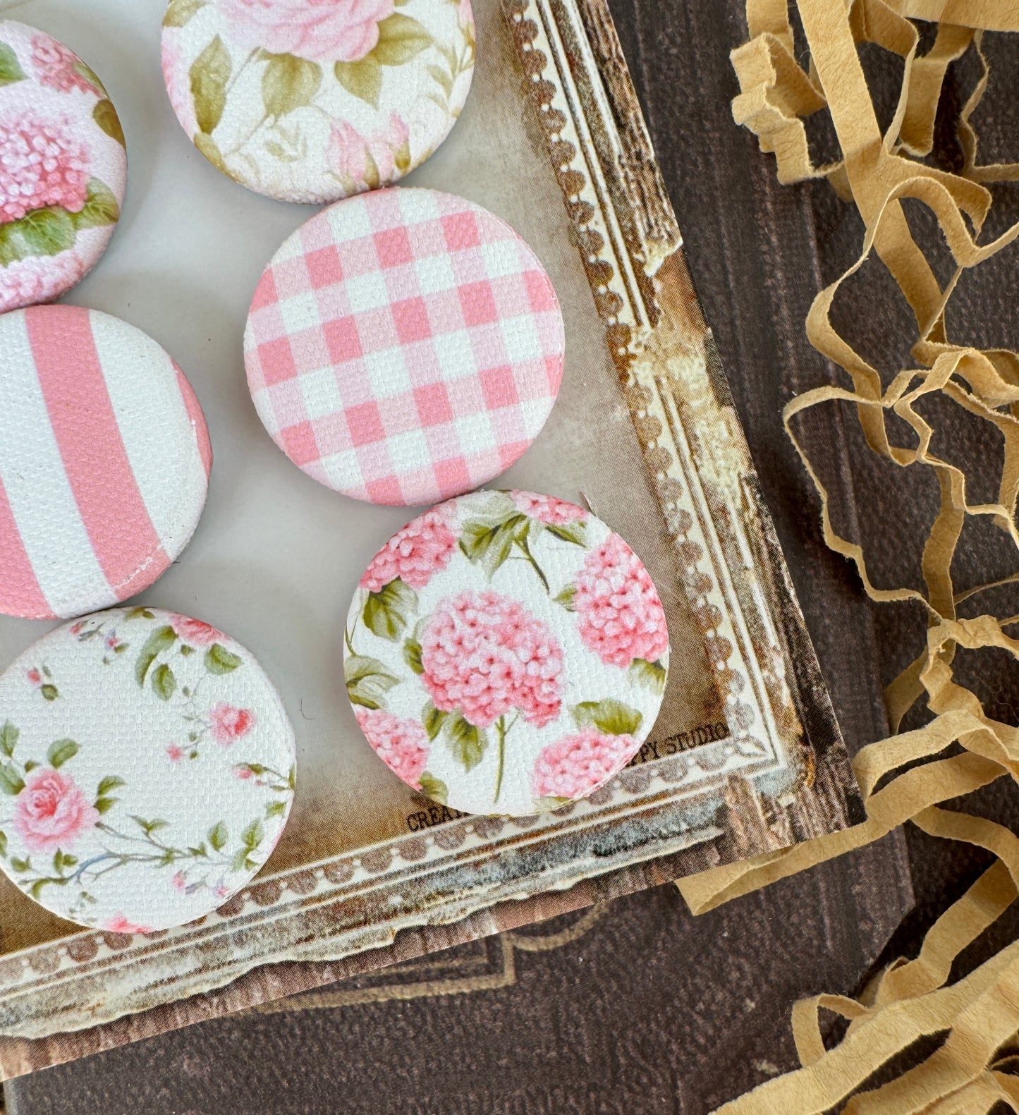 Vintage Pink Garden Canvas Flair Buttons