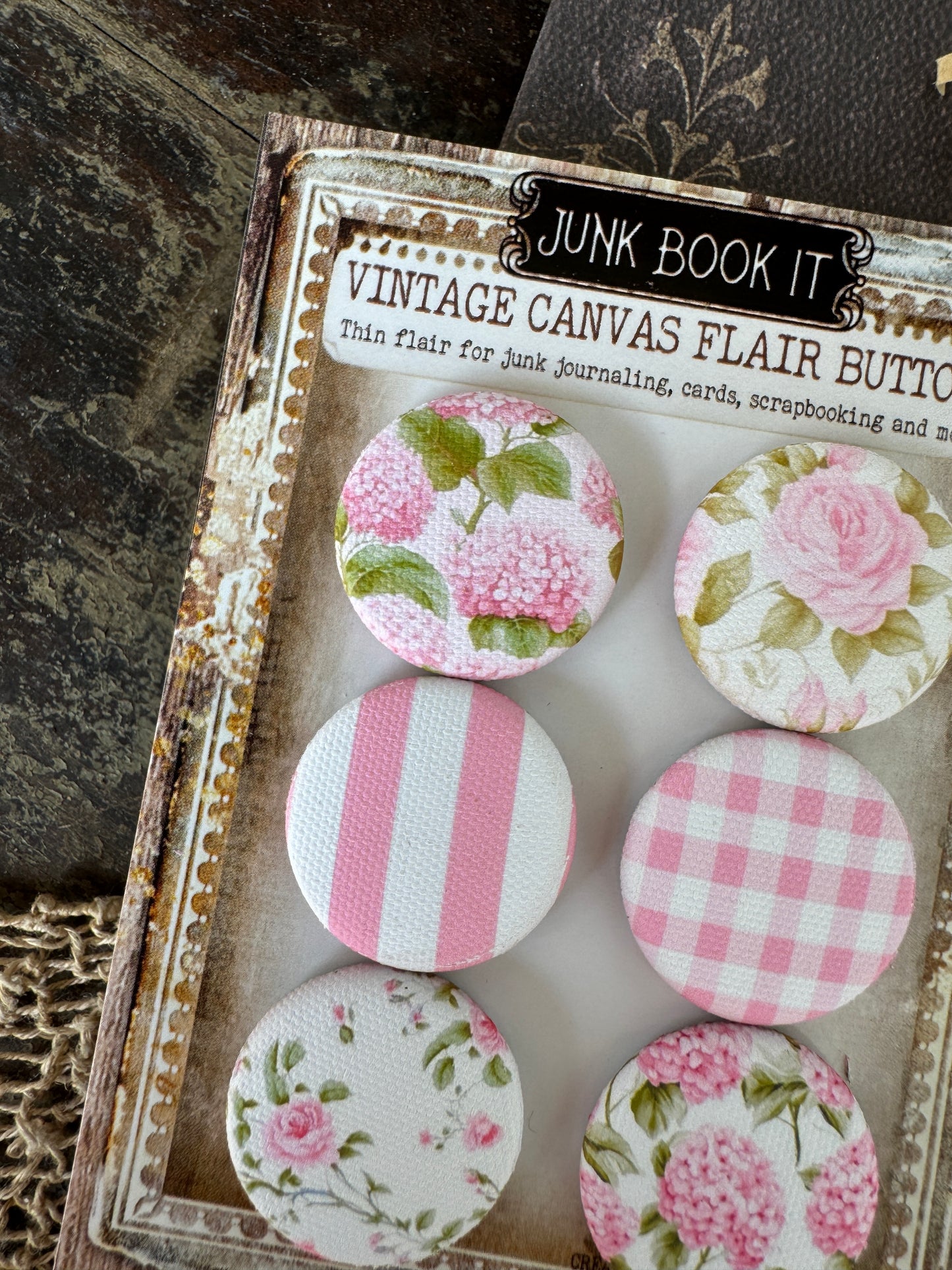 Vintage Pink Garden Canvas Flair Buttons