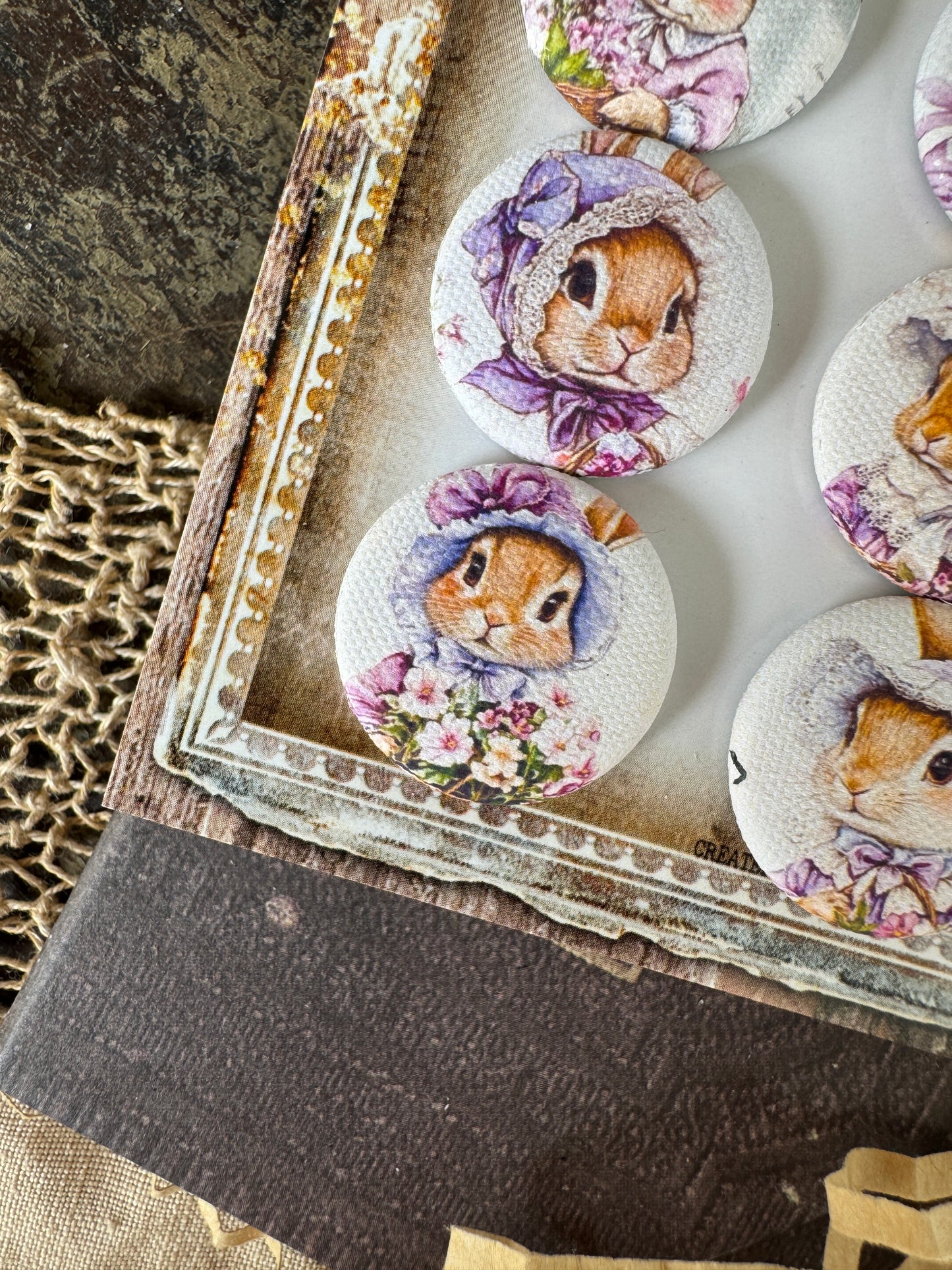 Vintage Sweet Spring Bunny Canvas Flair Buttons
