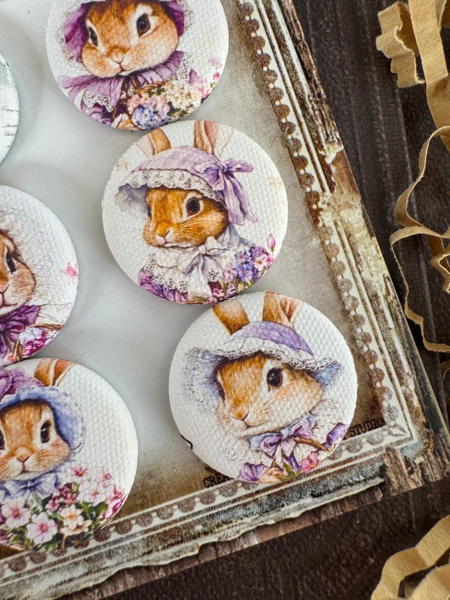 Vintage Sweet Spring Bunny Canvas Flair Buttons