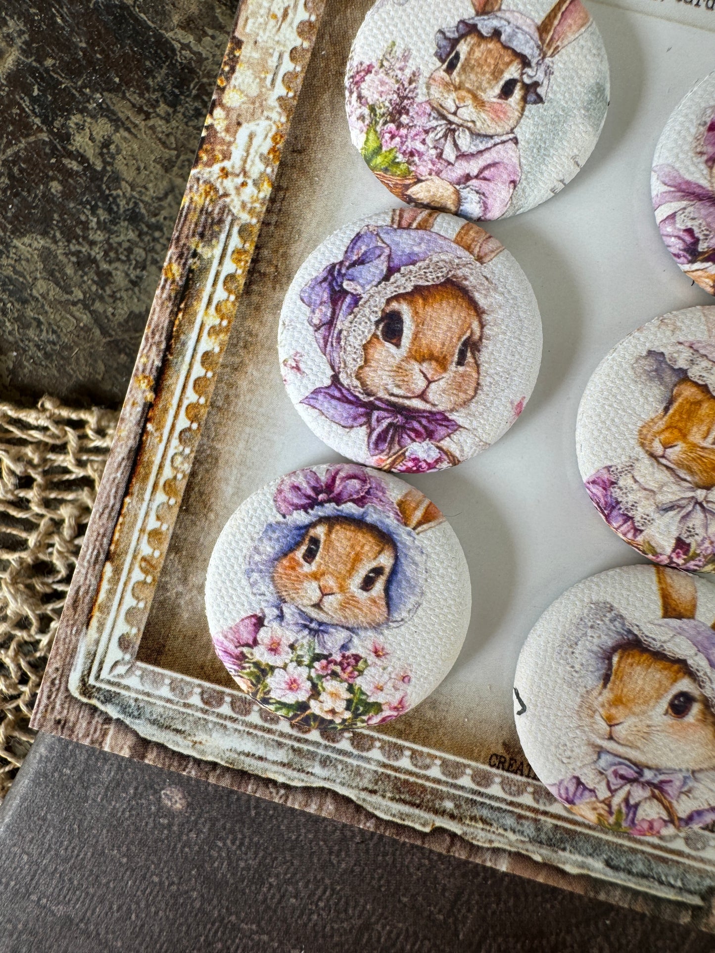 Vintage Sweet Spring Bunny Canvas Flair Buttons