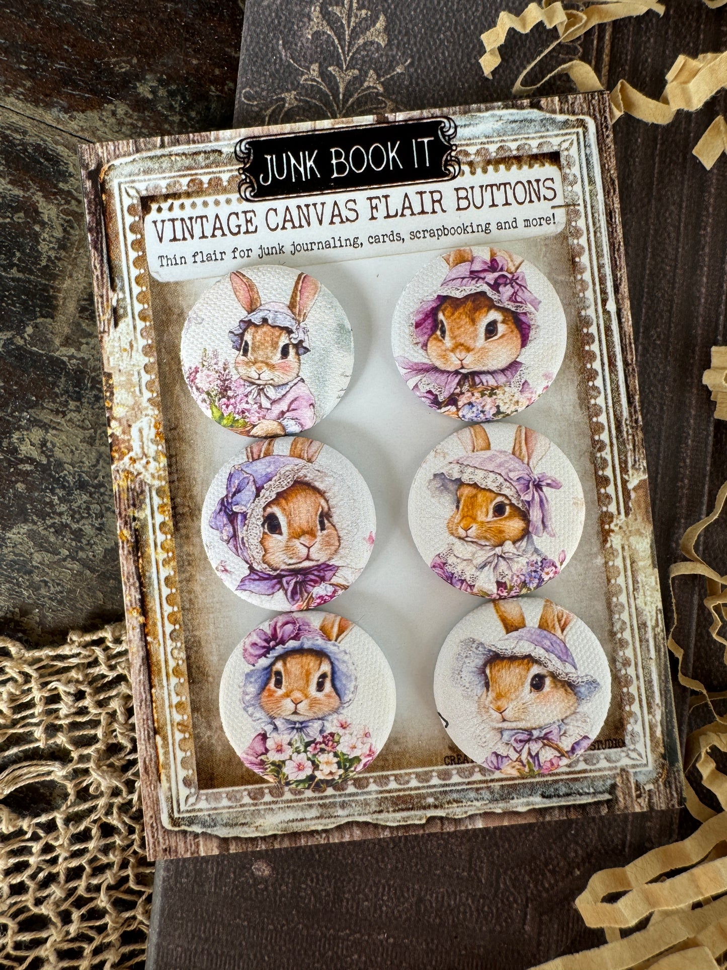 Vintage Sweet Spring Bunny Canvas Flair Buttons