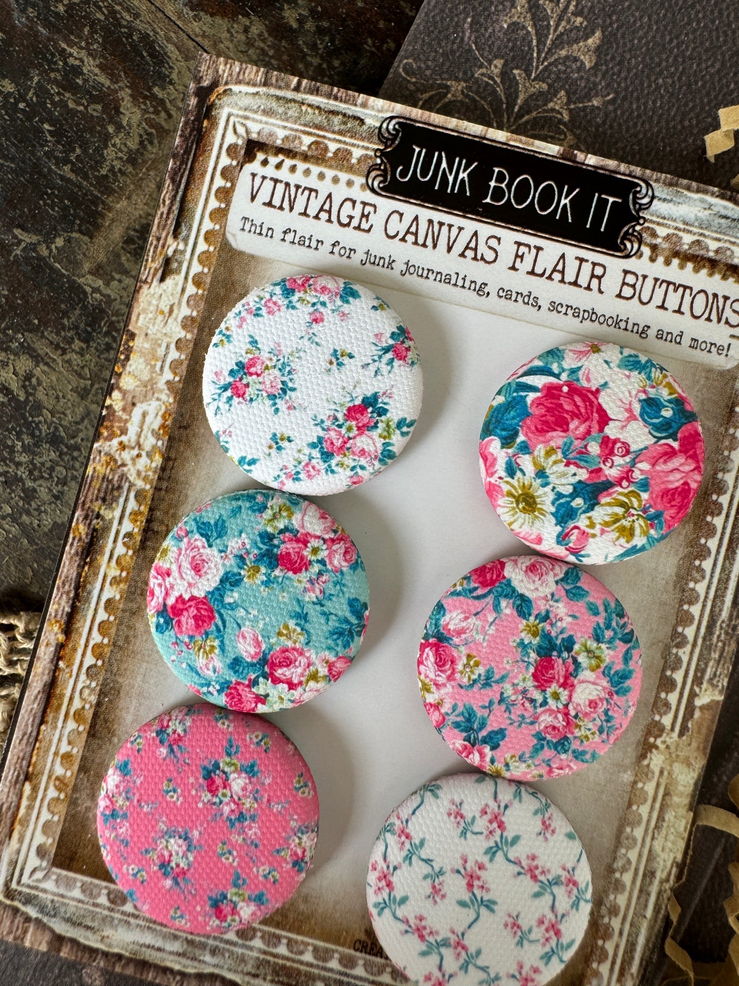 Vintage Blossoms Canvas Flair Buttons