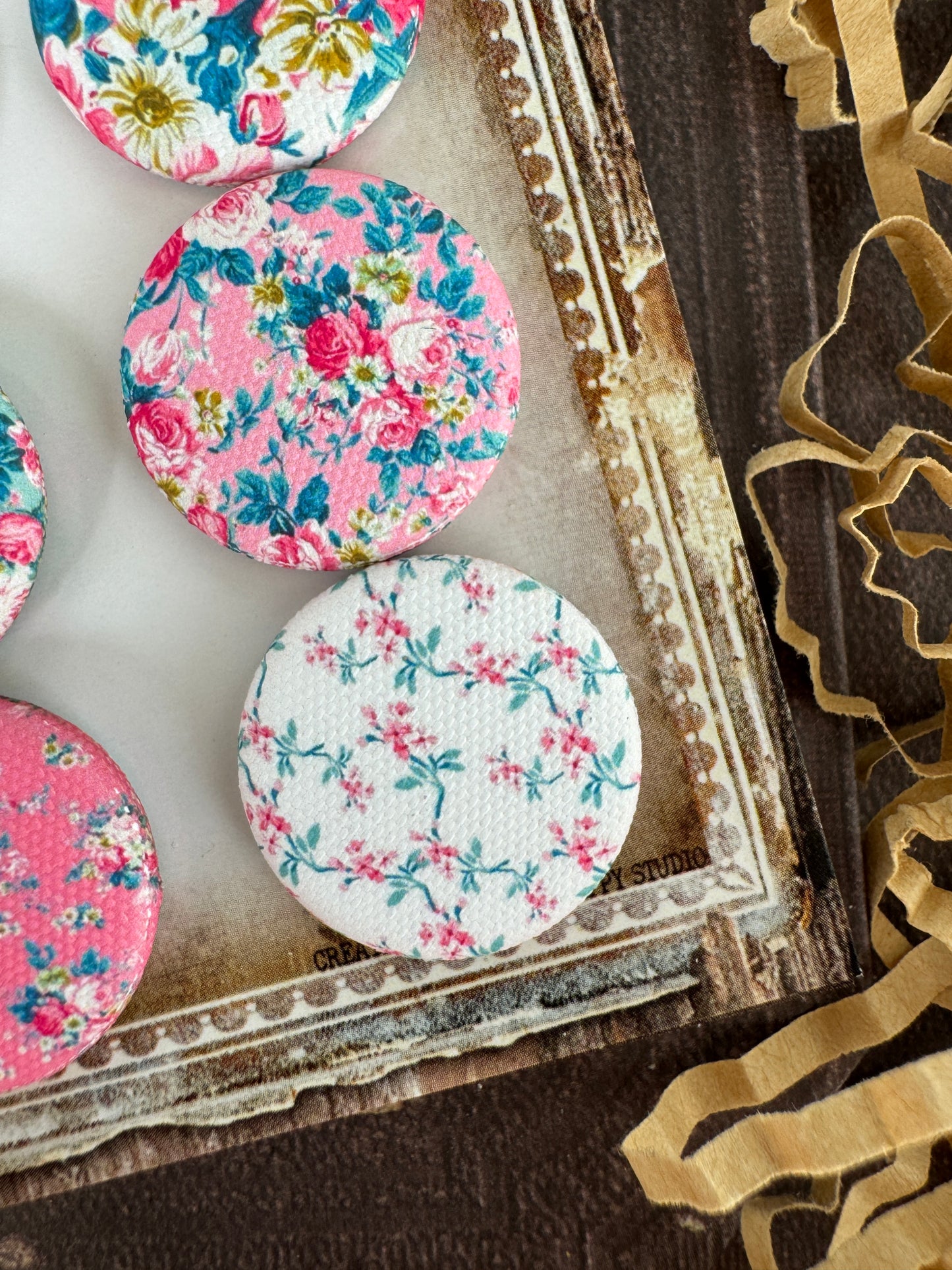 Vintage Blossoms Canvas Flair Buttons