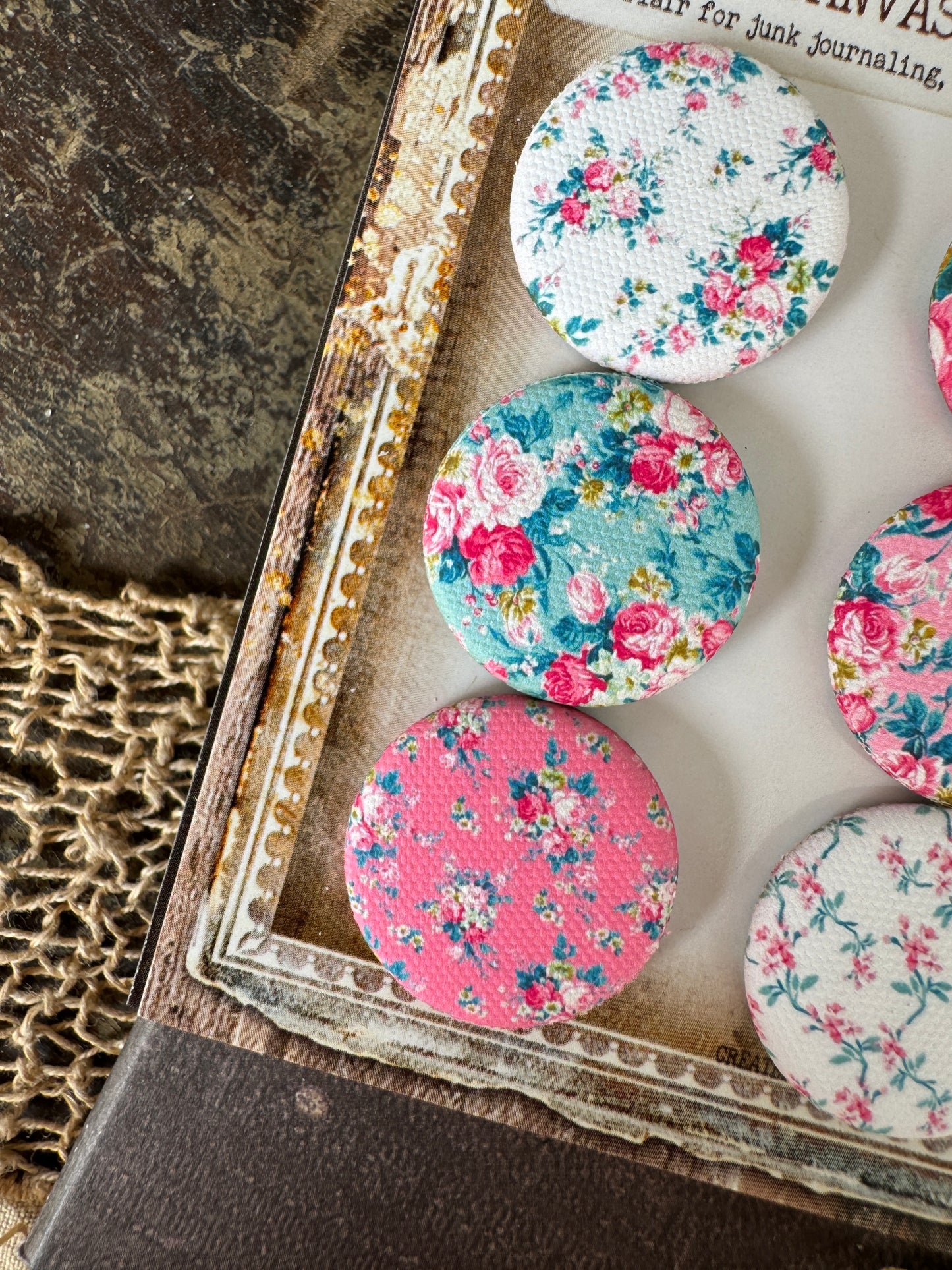 Vintage Blossoms Canvas Flair Buttons