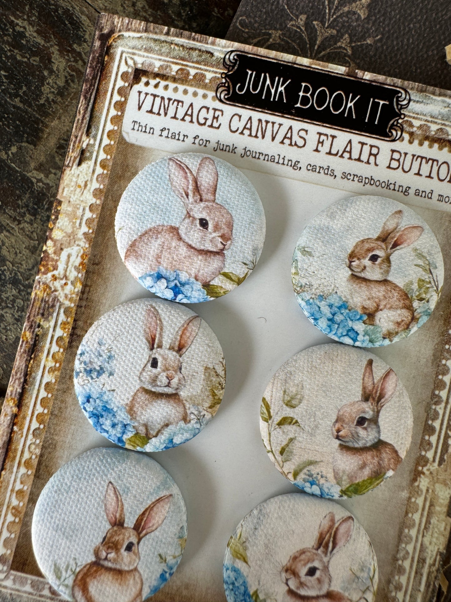 Vintage Hydrangeas And Bunnies Canvas Flair Buttons