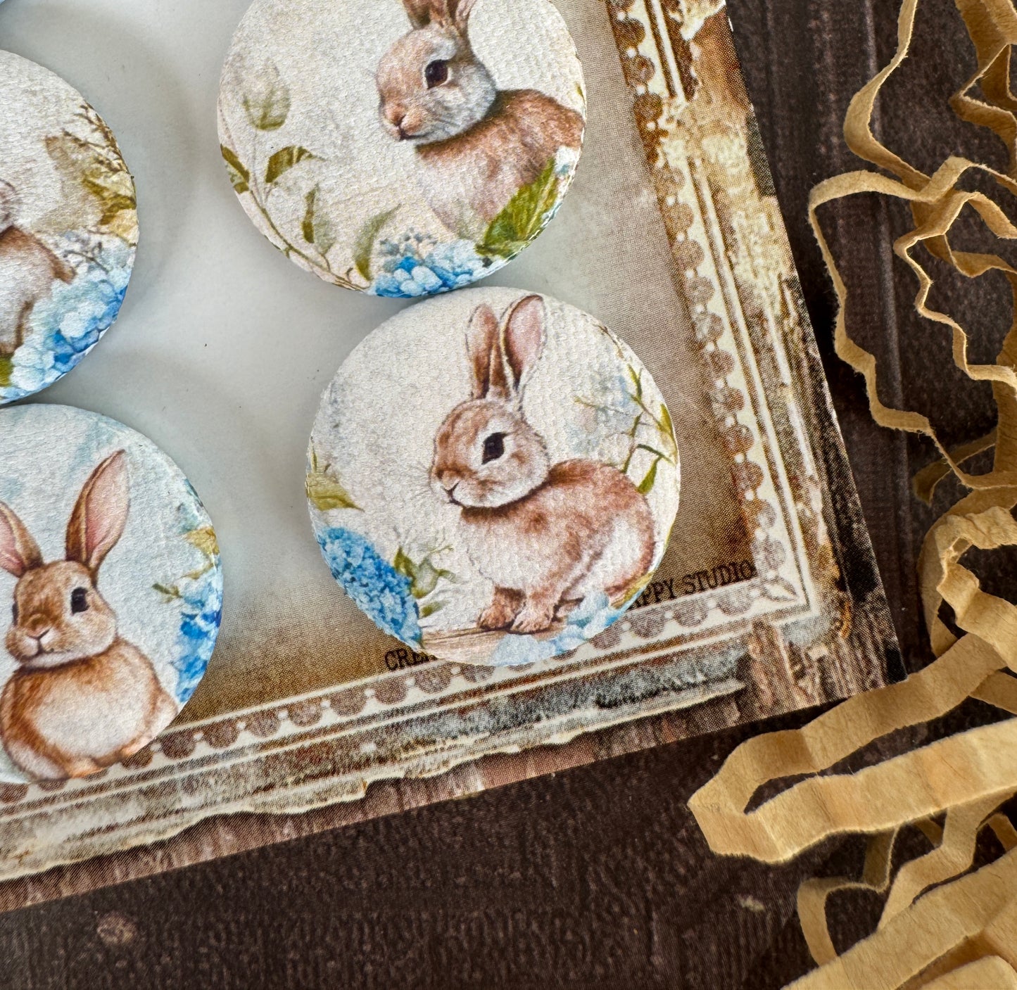 Vintage Hydrangeas And Bunnies Canvas Flair Buttons