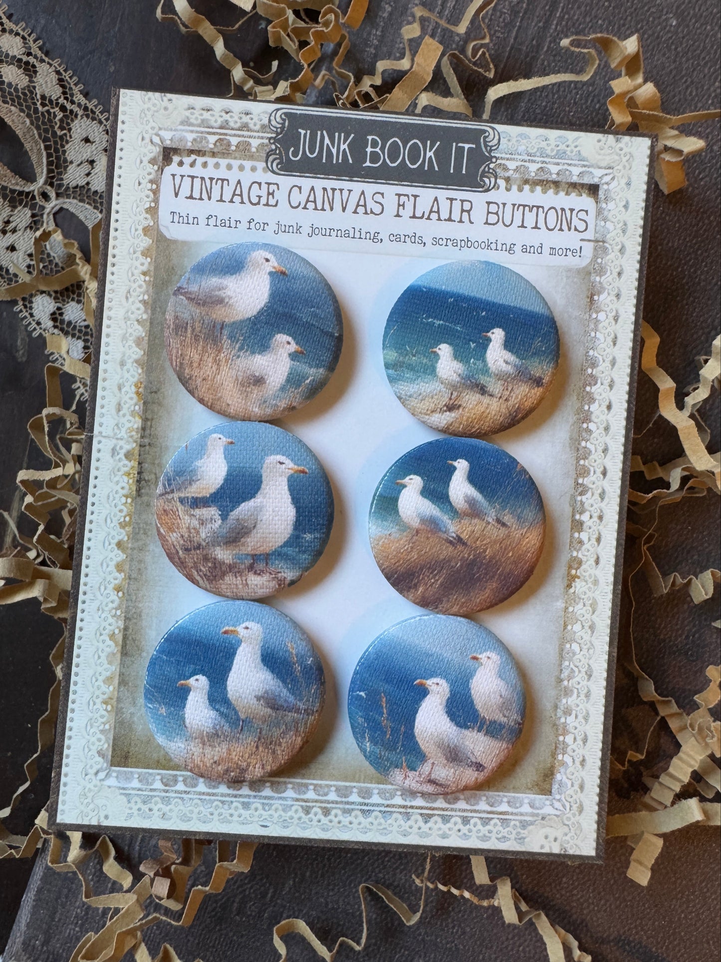 Vintage Coastal Seagulls Canvas Flair Buttons