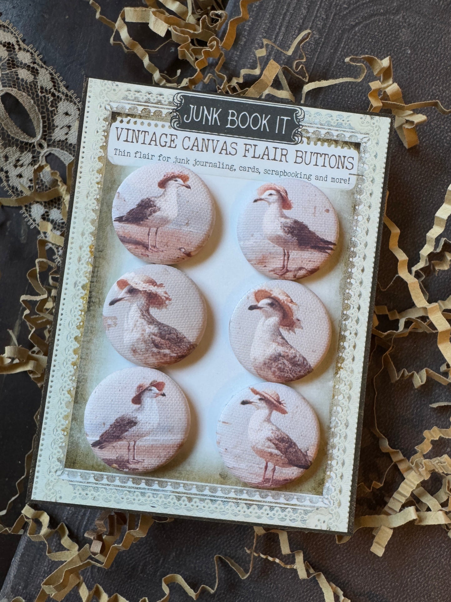 Vintage Happy Seagulls Canvas Flair Buttons