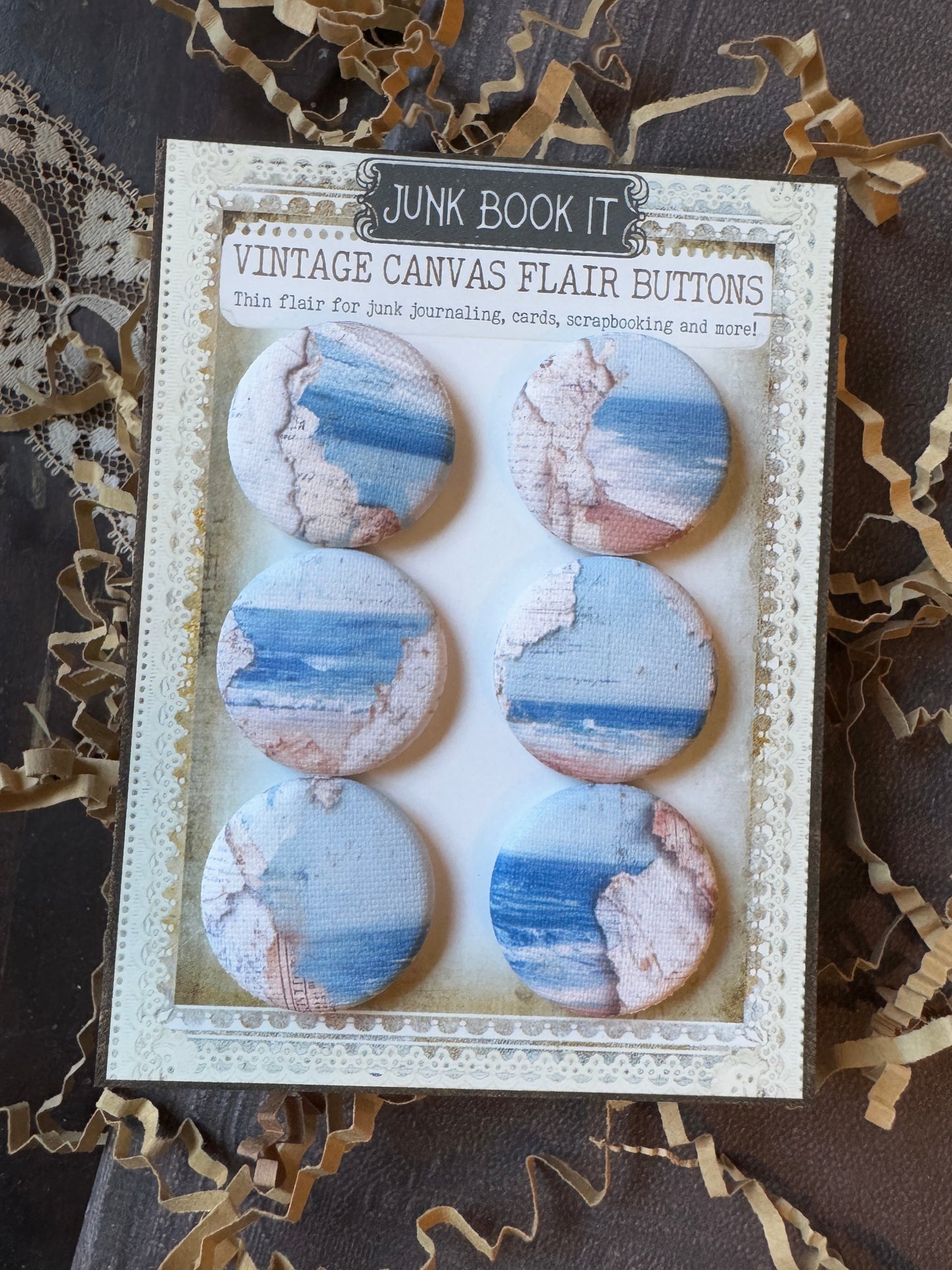 Vintage Tattered Beach Canvas Flair Buttons