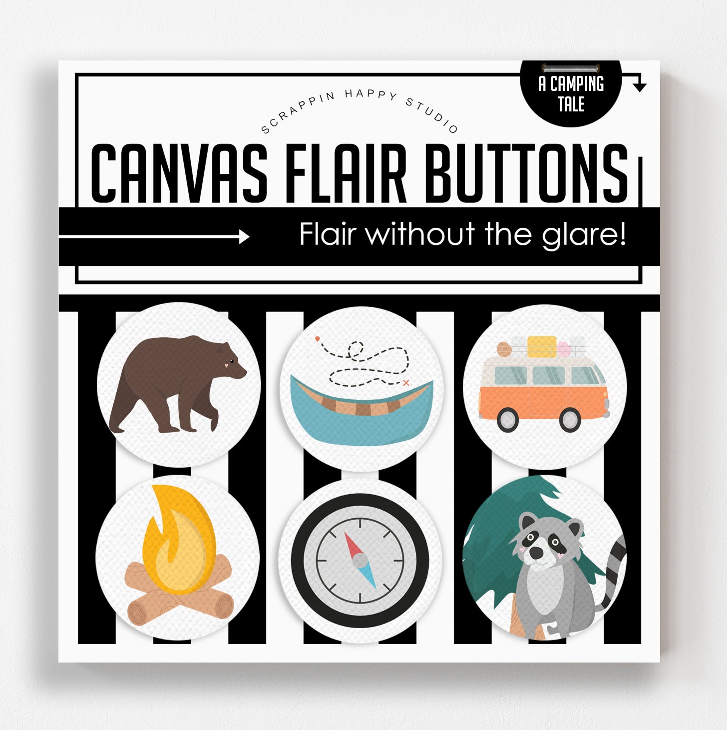 open flair camping Camping Tale Canvas Flair Buttons – ScrappinHappyStudio