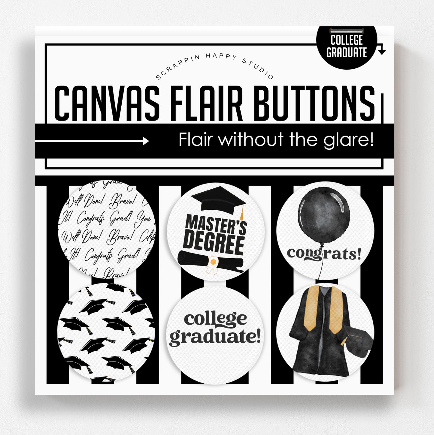 College Grad Canvas Flair Buttons