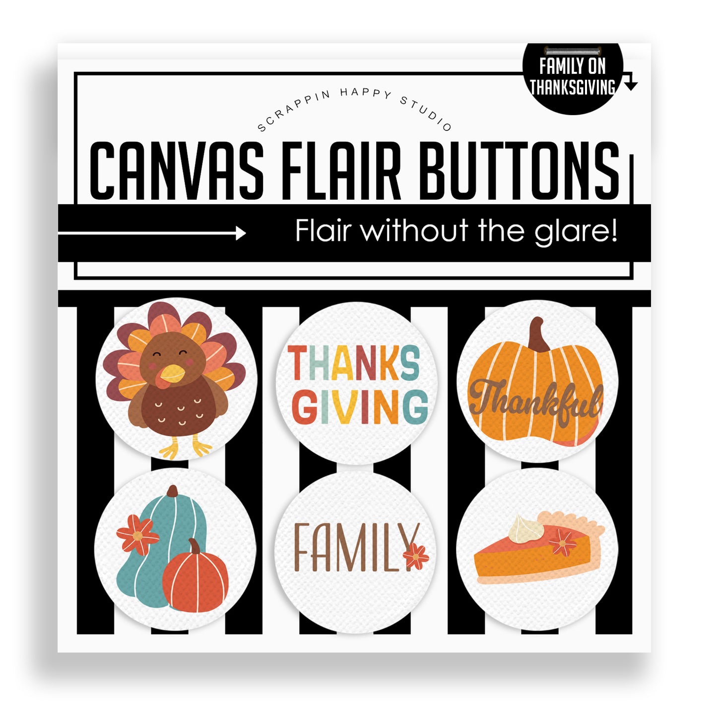 Family On Thanksgiving Canvas Flair Buttons
