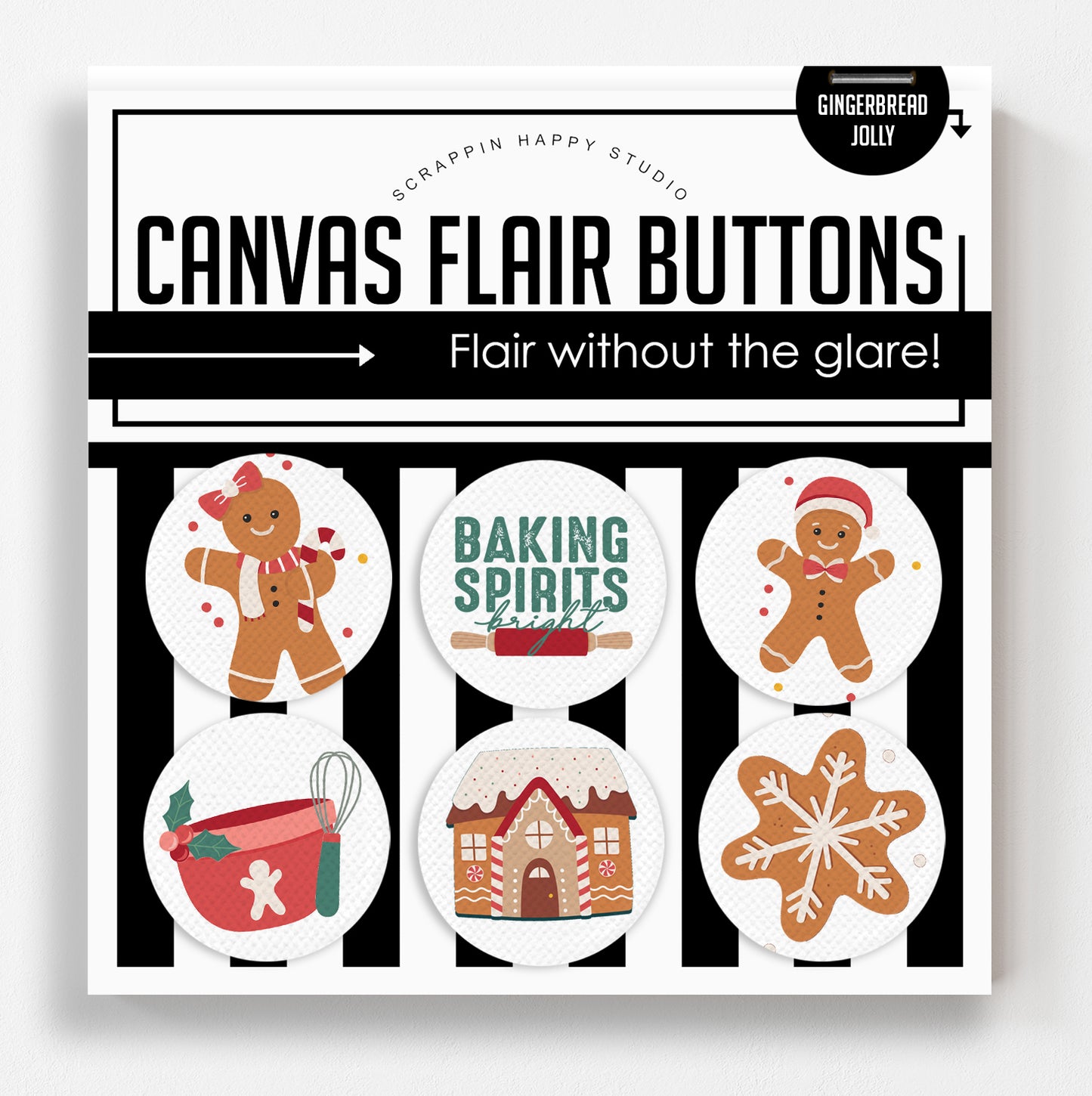 Gingerbread Jolly Canvas Flair Buttons