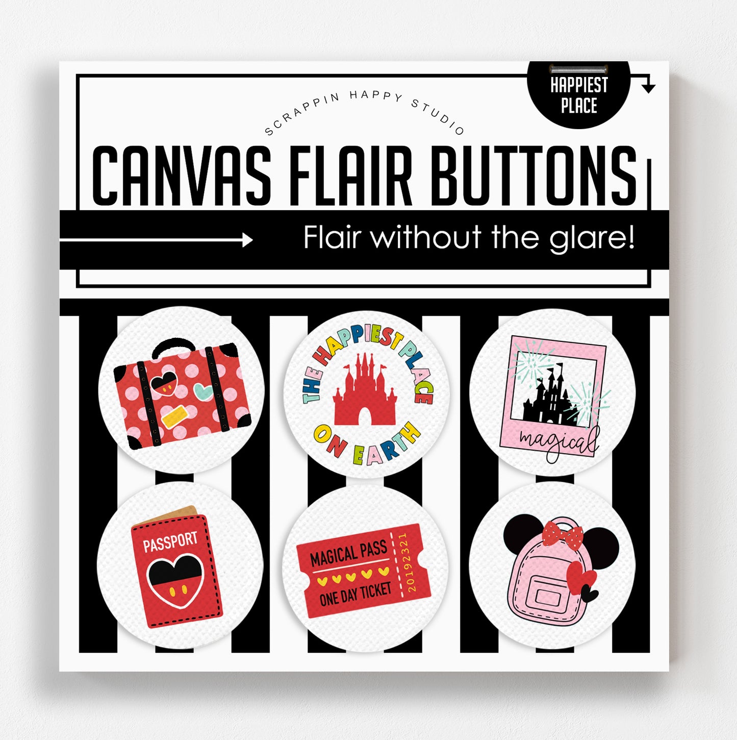 Happiest Place Canvas Flair Buttons