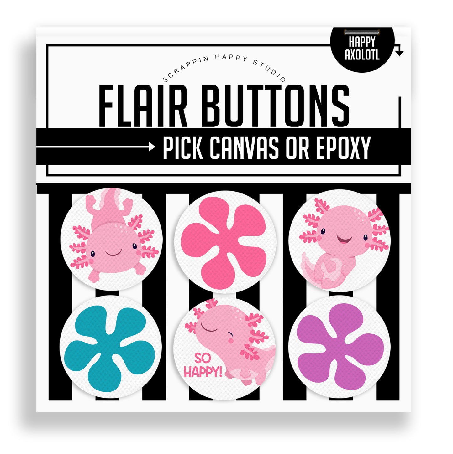 Happy Axoloti Flair Buttons