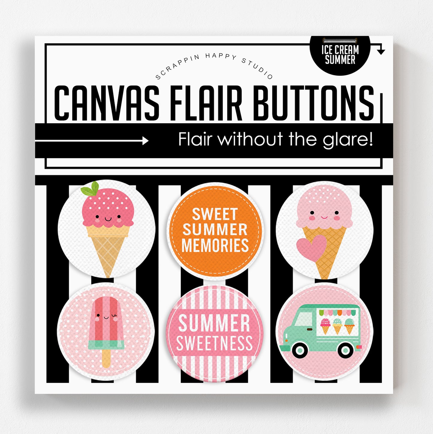 Ice Cream Summer Canvas Flair Buttons