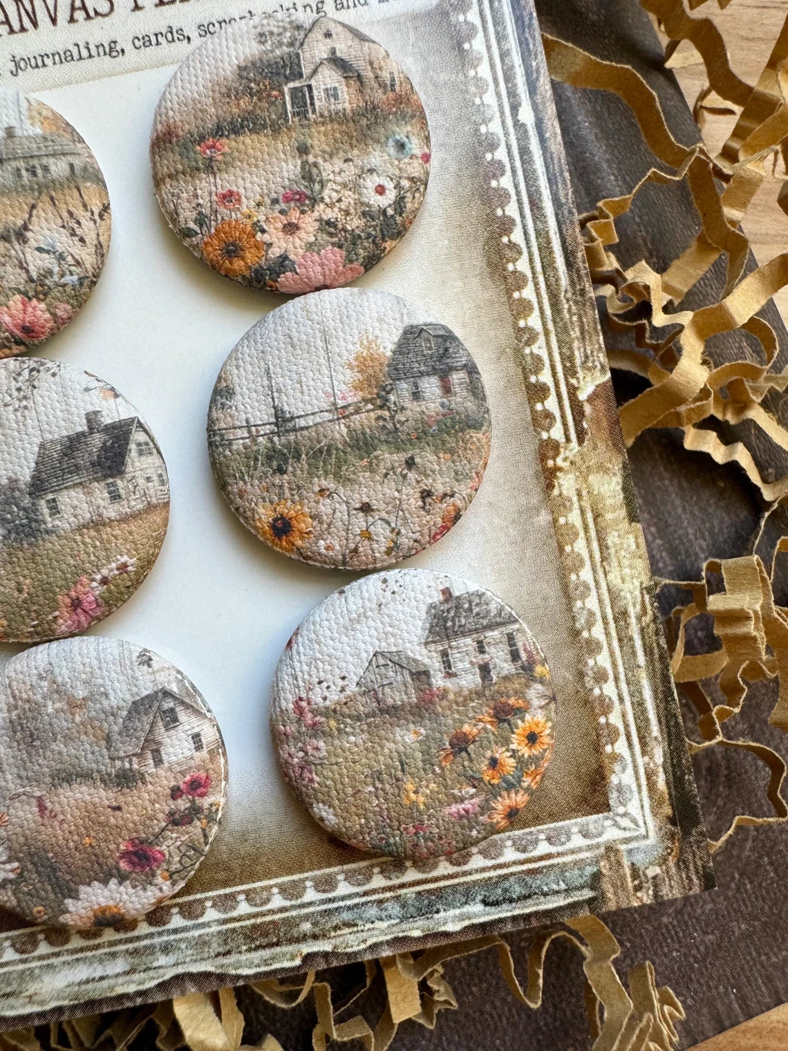 Vintage Country Farm Canvas Flair Buttons