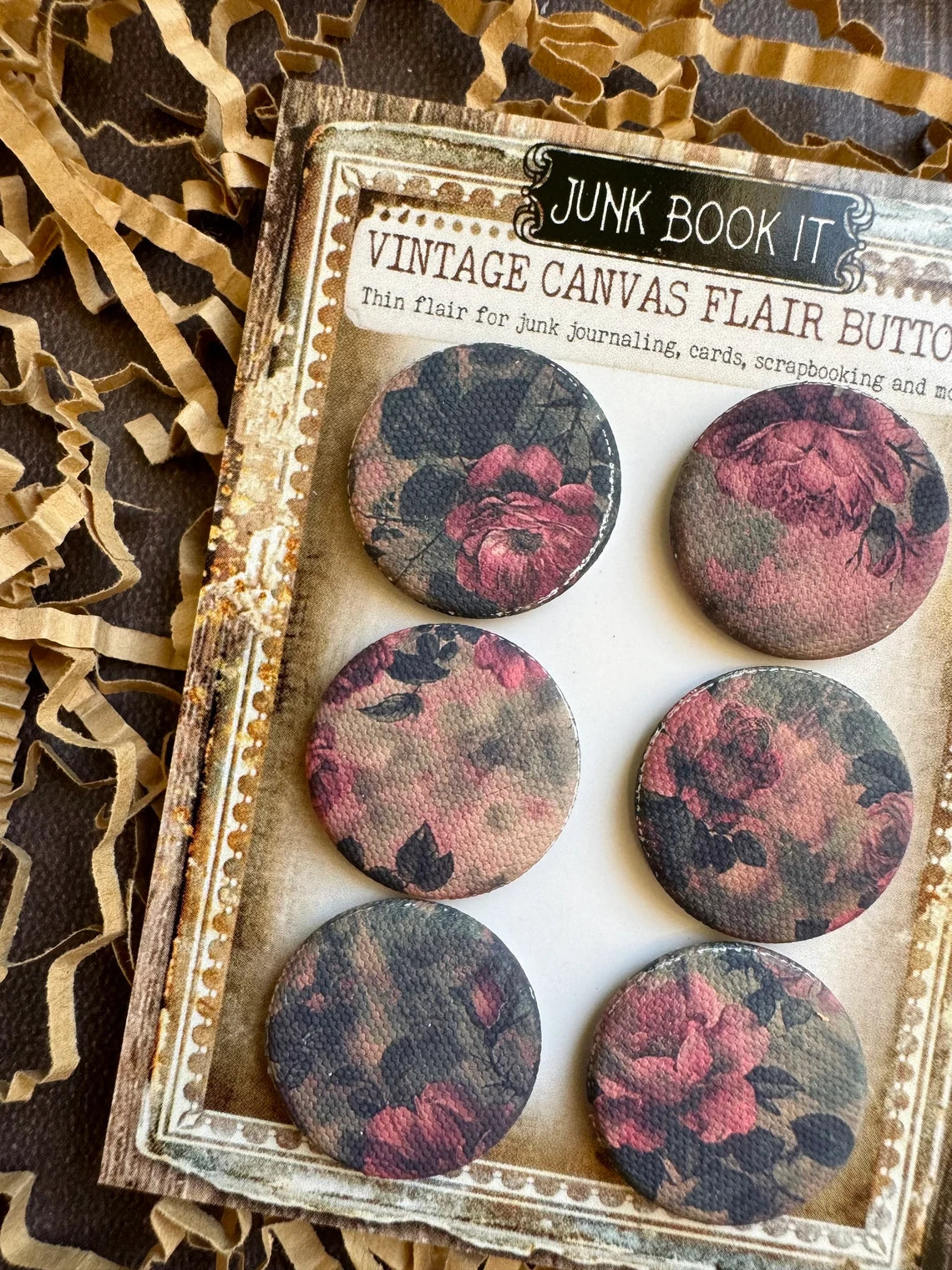 Vintage Rustic Rose Canvas Flair Buttons