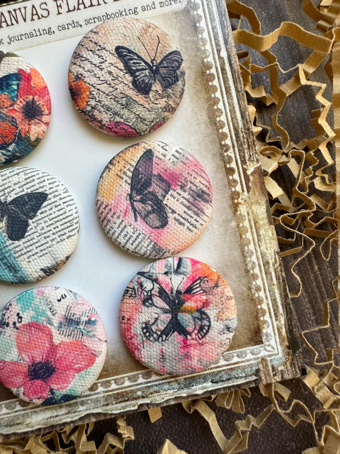 Vintage Butterfly Canvas Flair Buttons