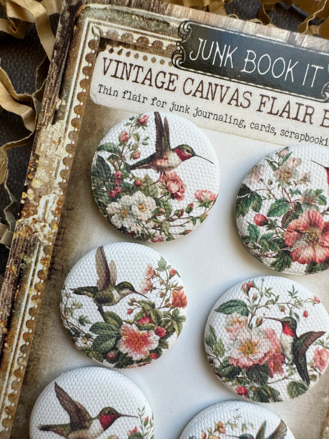Vintage Hummingbird Canvas Flair Buttons