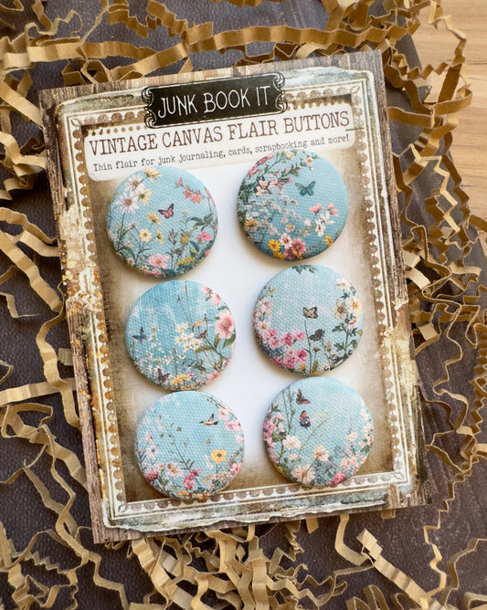 Vintage Blue Butterfly Florals Canvas Flair Buttons