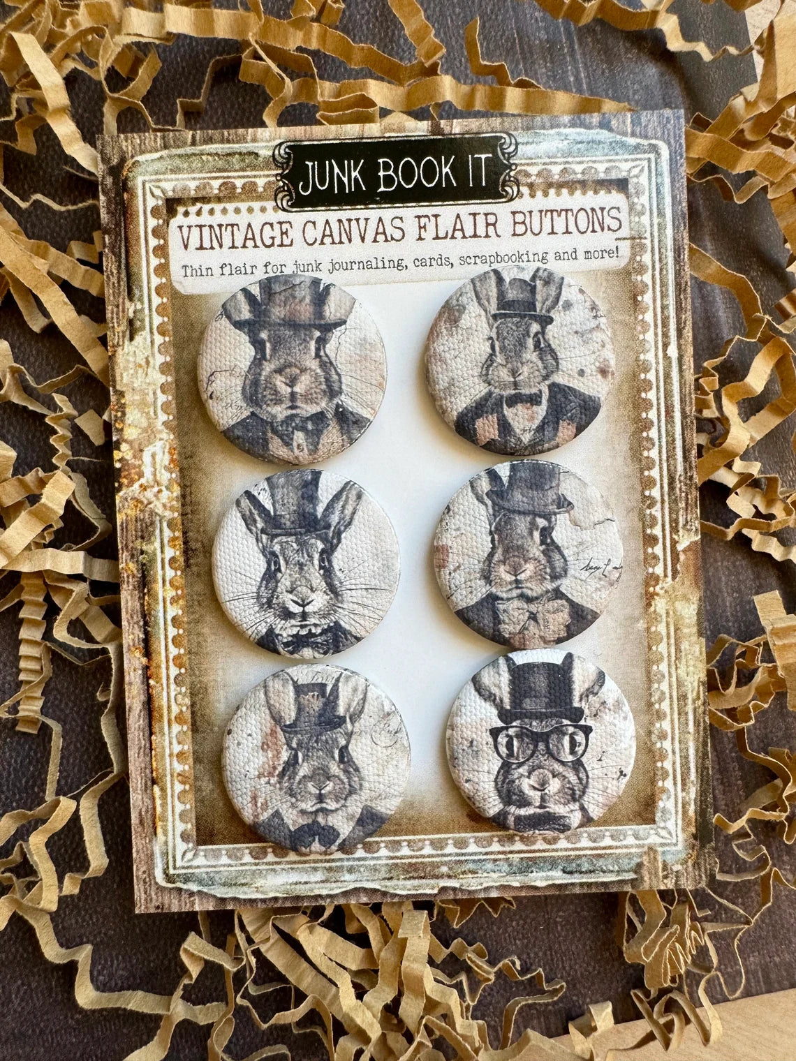Vintage Dapper Rabbit Canvas Flair Buttons