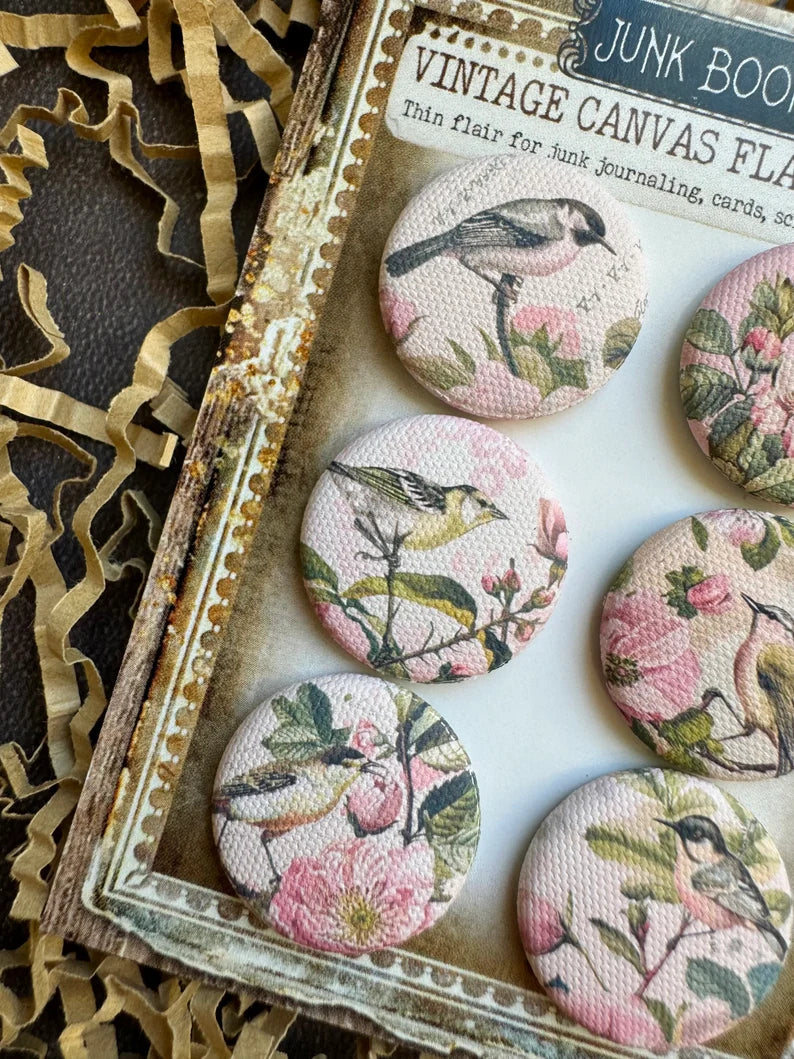 Vintage Pink Birds Canvas Flair Buttons