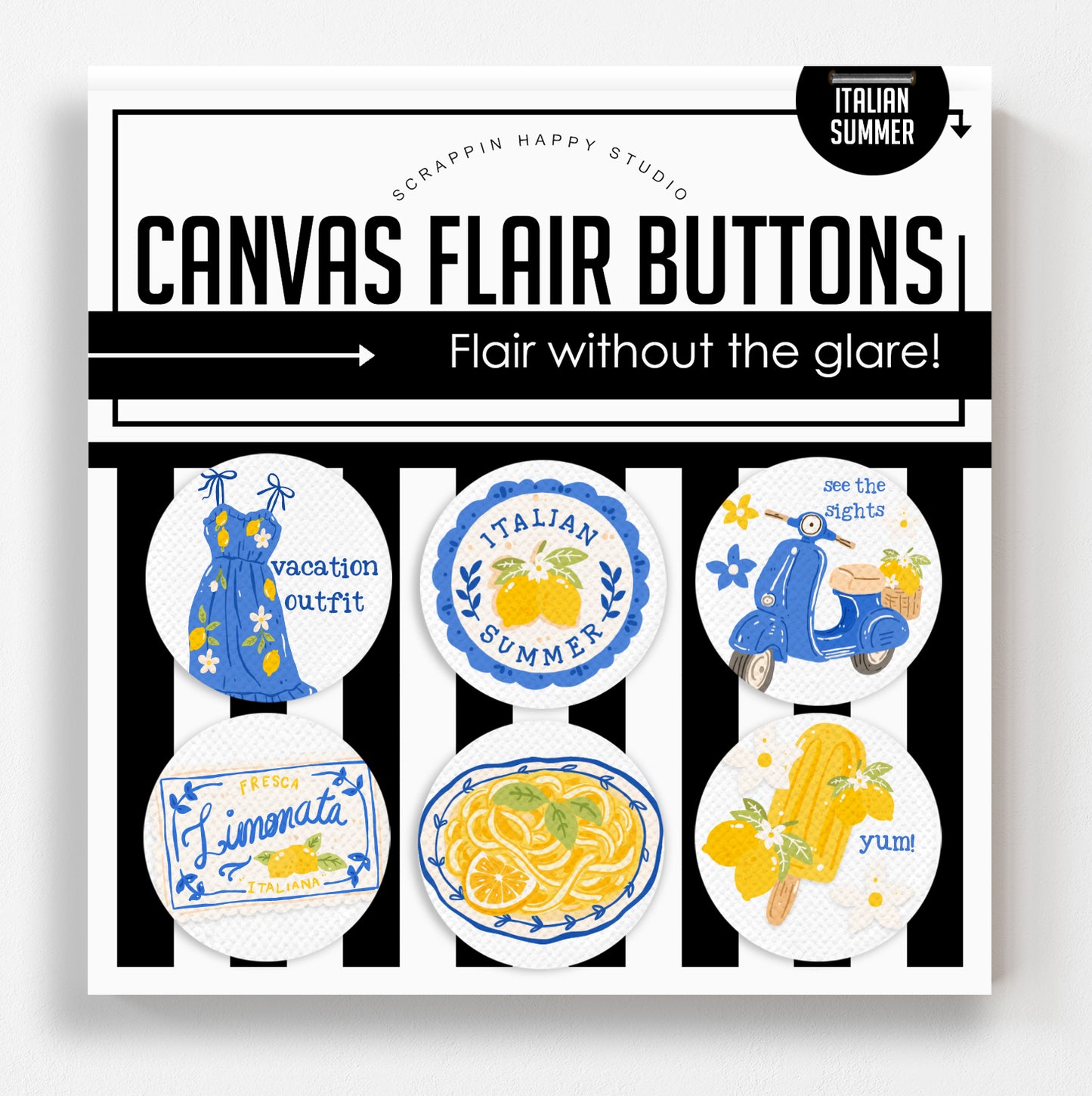 Italian Summer Canvas Flair Buttons