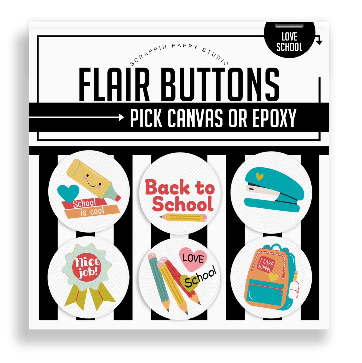 Love School Flair Buttons