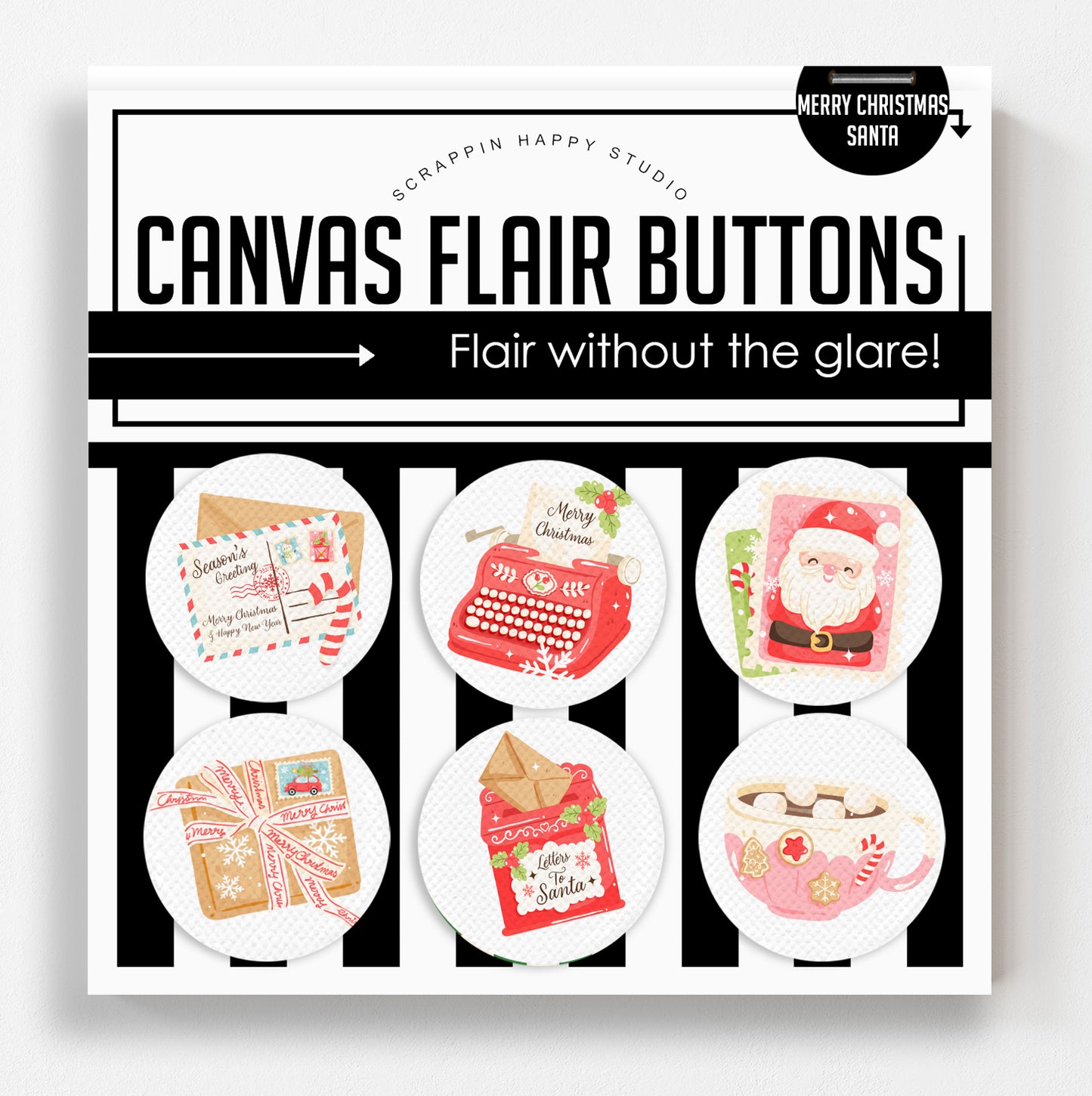 Merry Christmas Santa Canvas Flair Buttons
