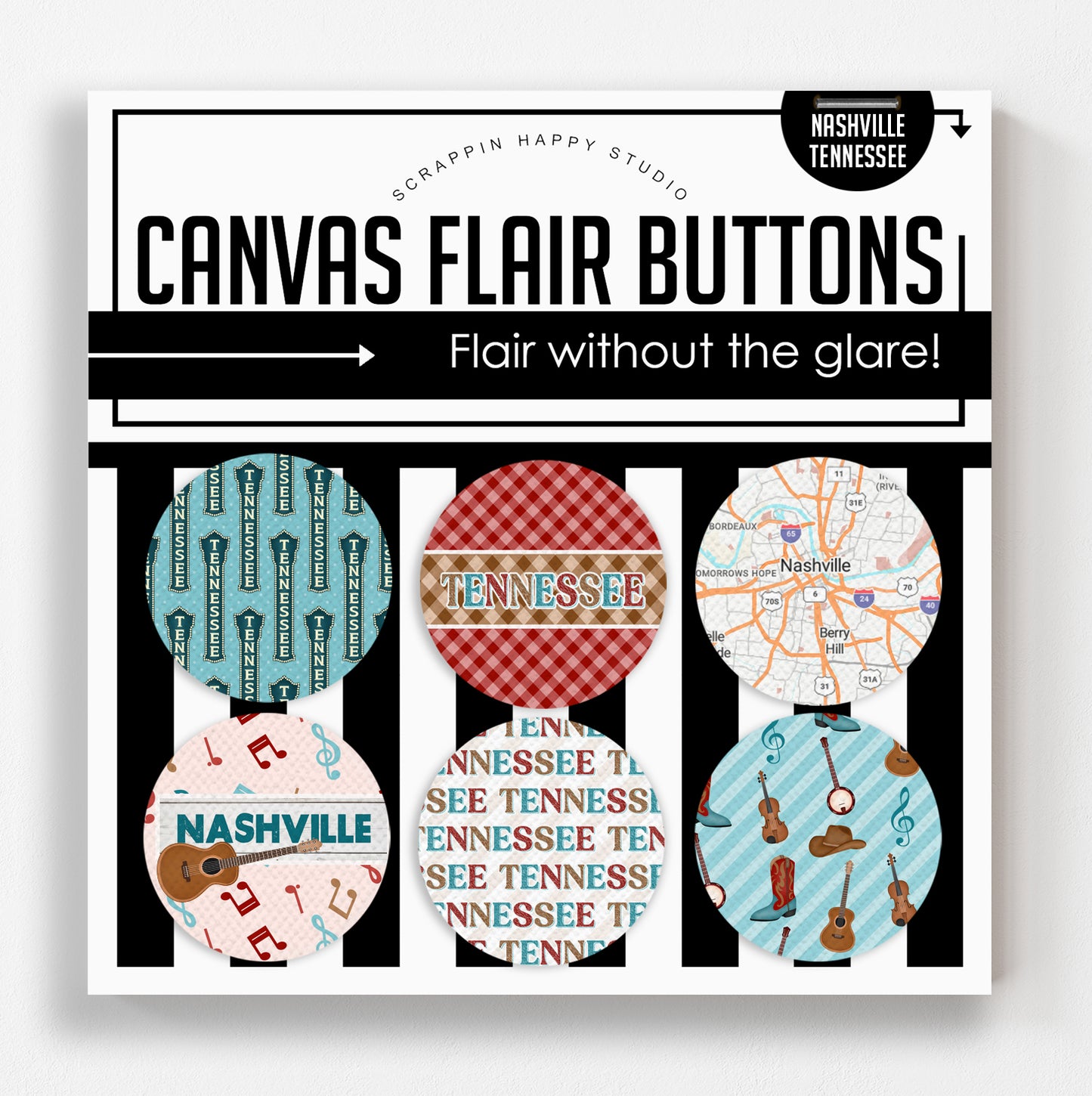 Nashville Tennessee Canvas Flair Buttons