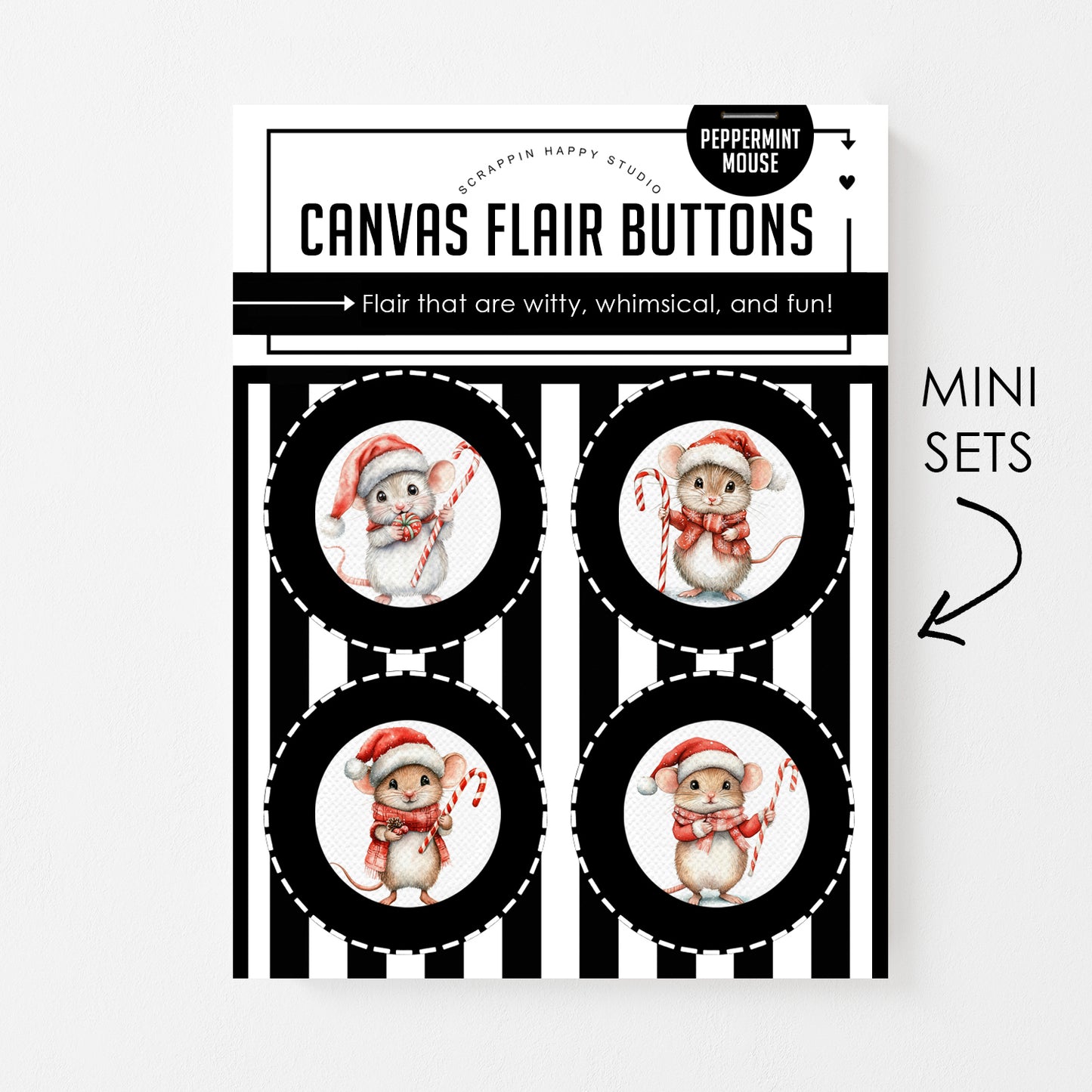 Peppermint Mouse Canvas Flair Buttons