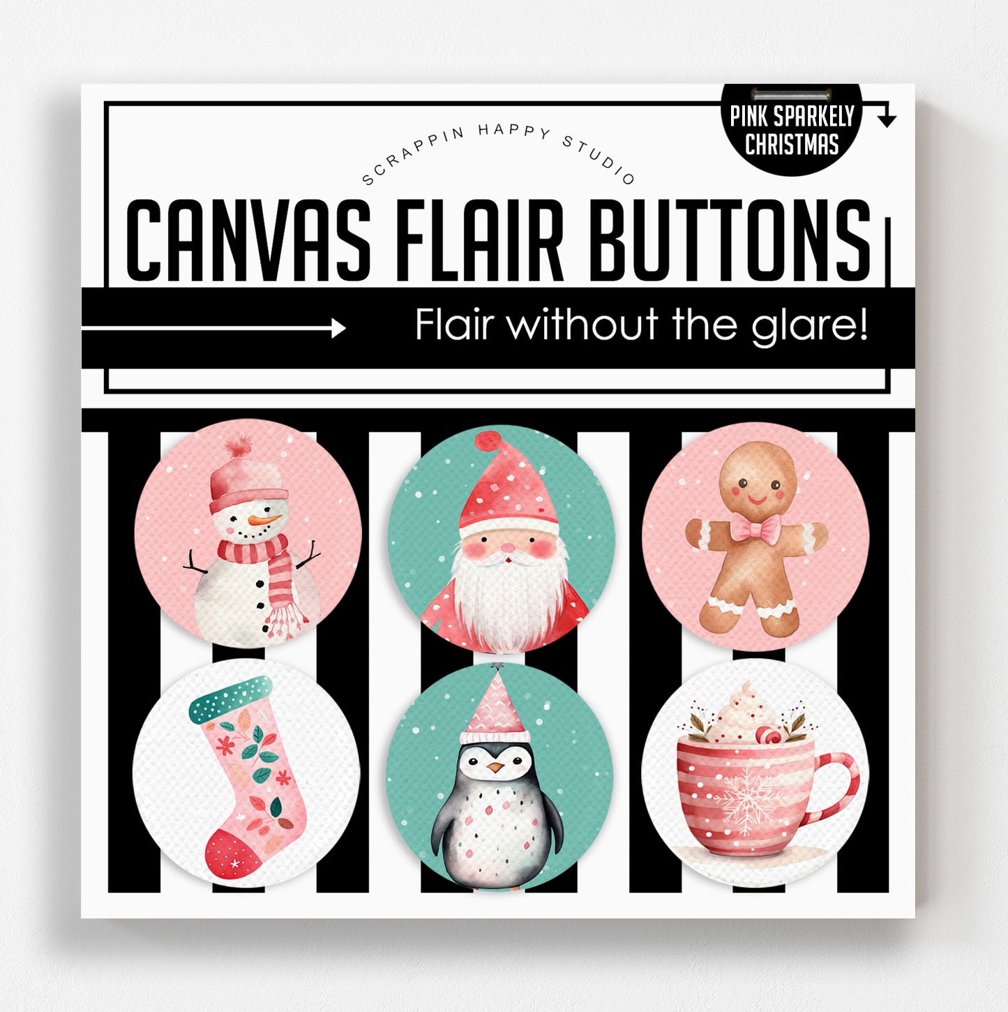 Pink Sparkly Christmas Canvas Flair