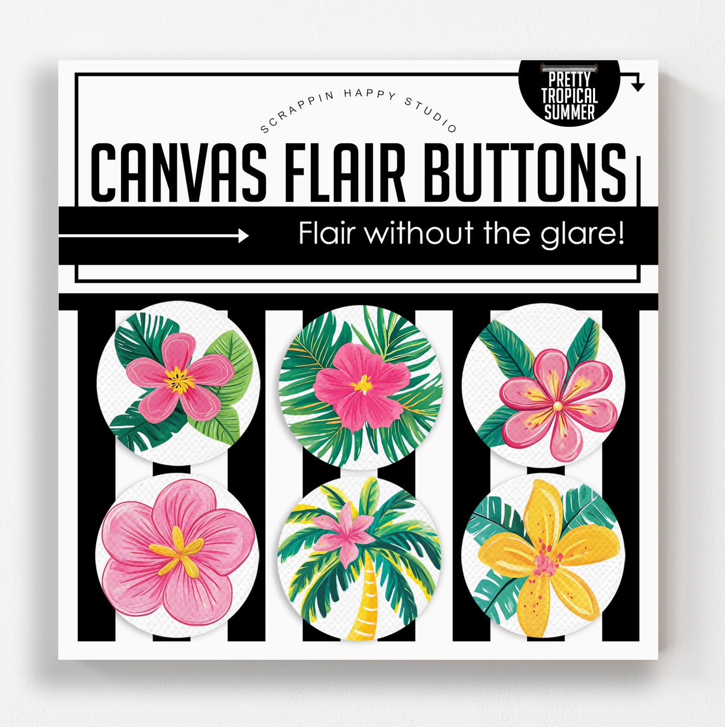 Pretty Tropical Summer Canvas Flair Buttons