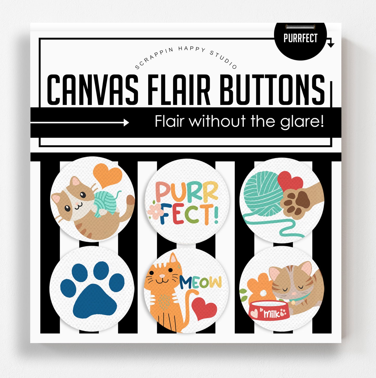 Purrfect Canvas Flair Buttons