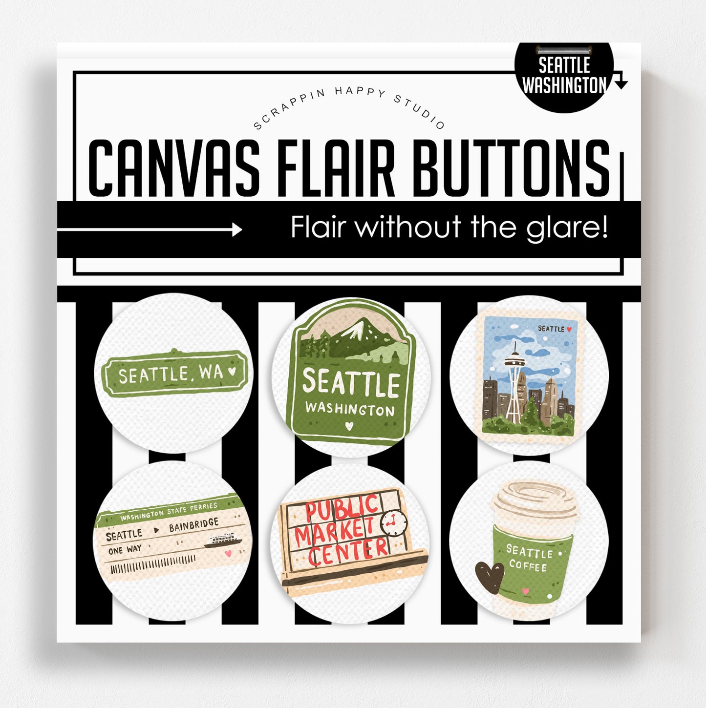 Seattle Washington Canvas Flair Buttons