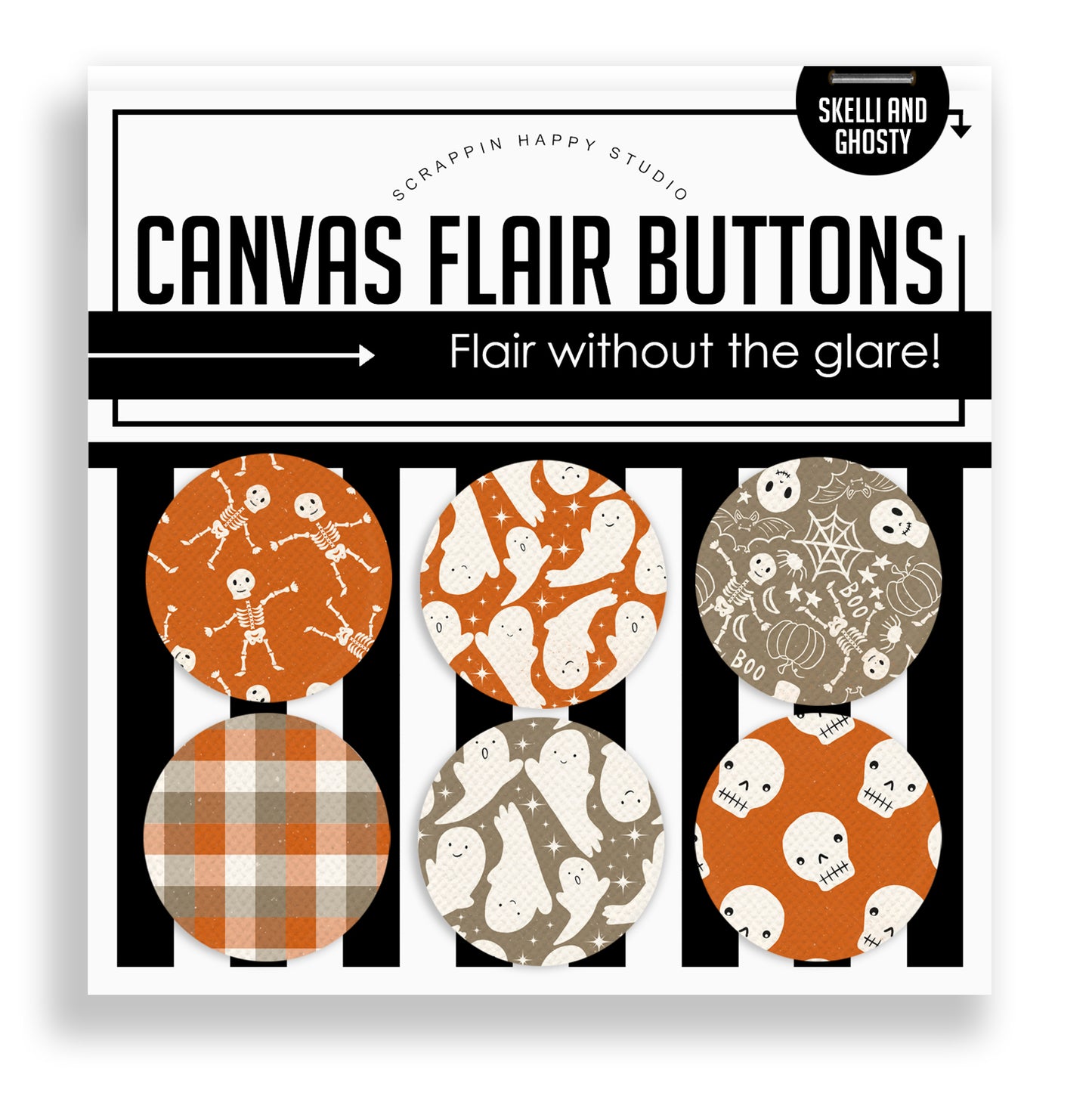 Skelly And Ghostly Canvas Flair Buttons
