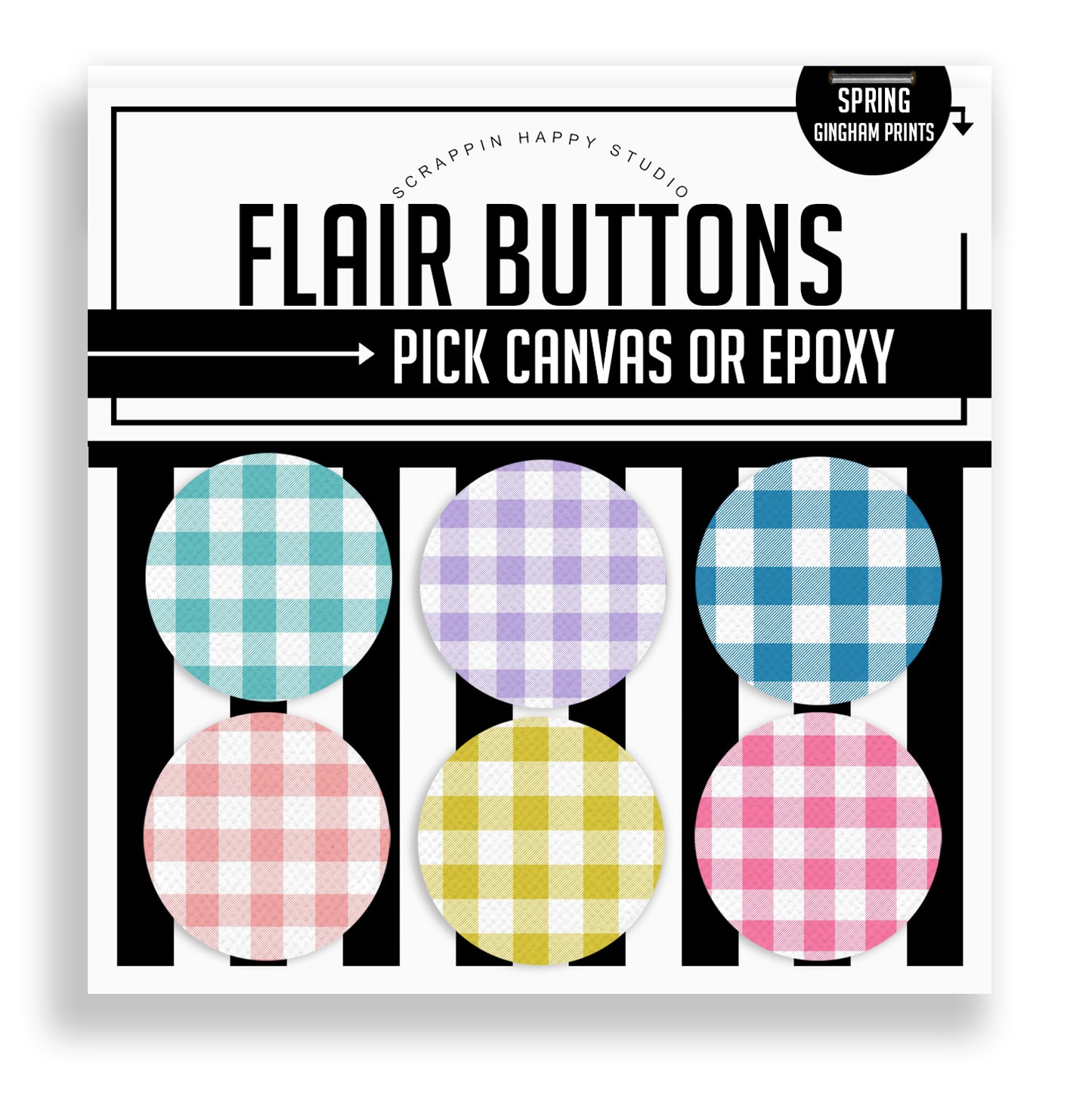 Spring Gingham Prints Flair Buttons