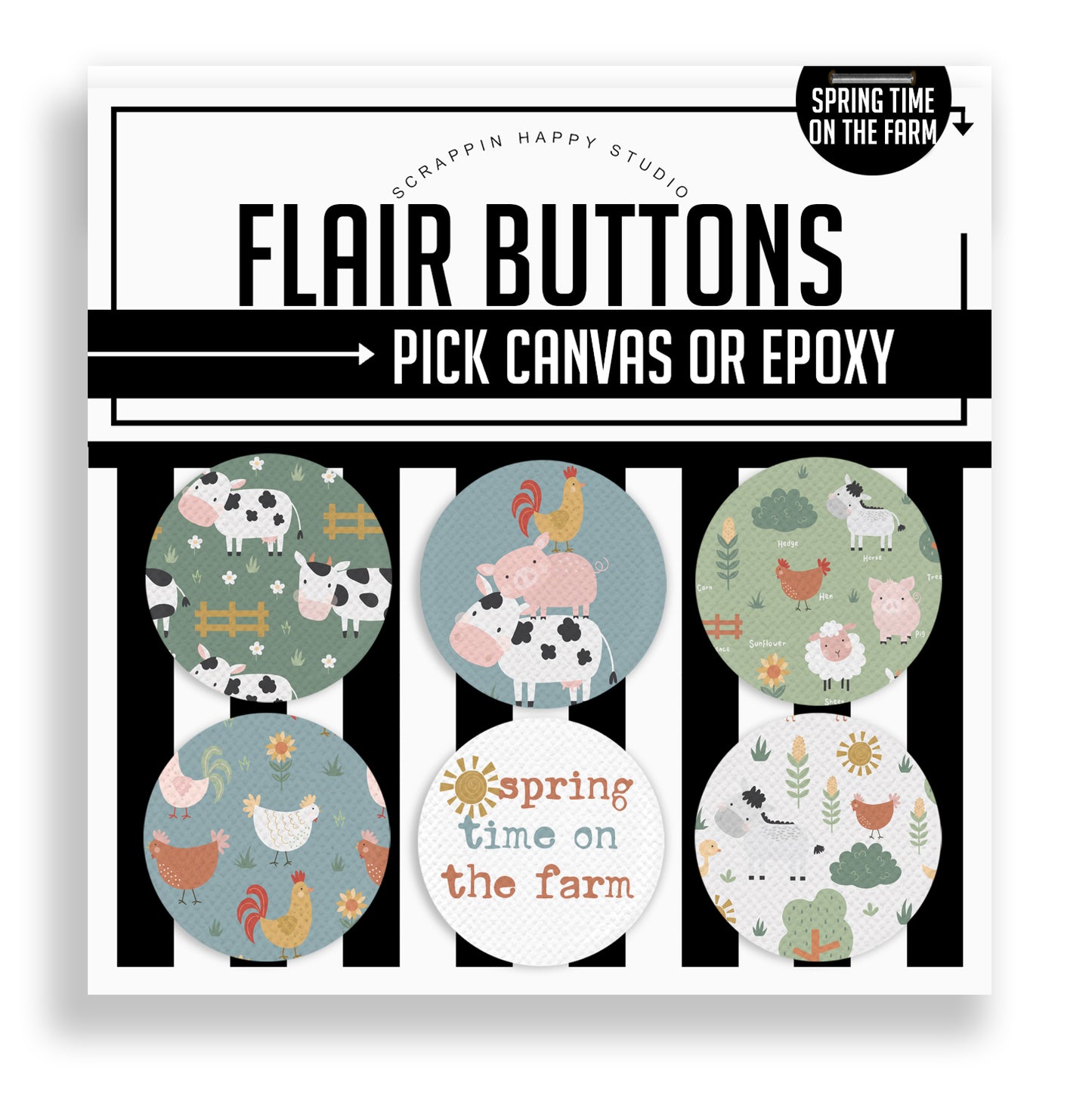 Spring Time On The Farm Flair Buttons