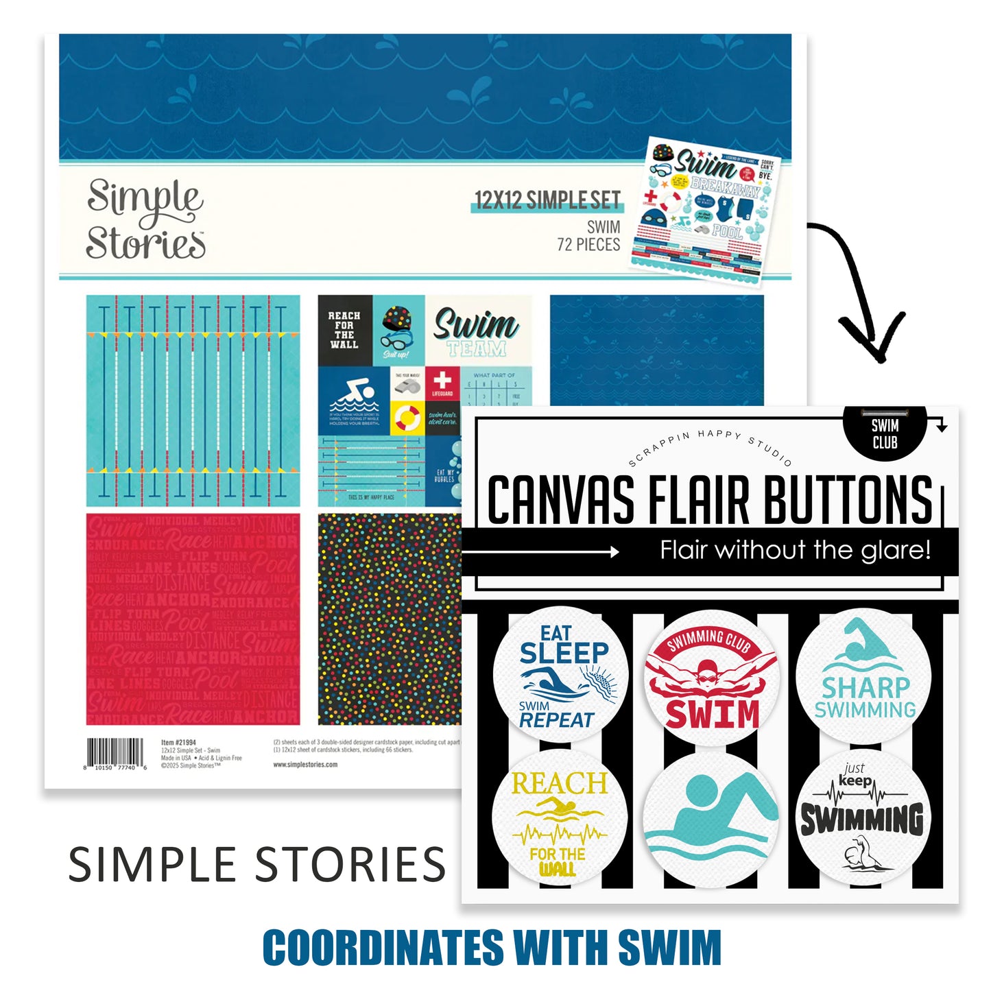 Swim Club Canvas Flair Buttons