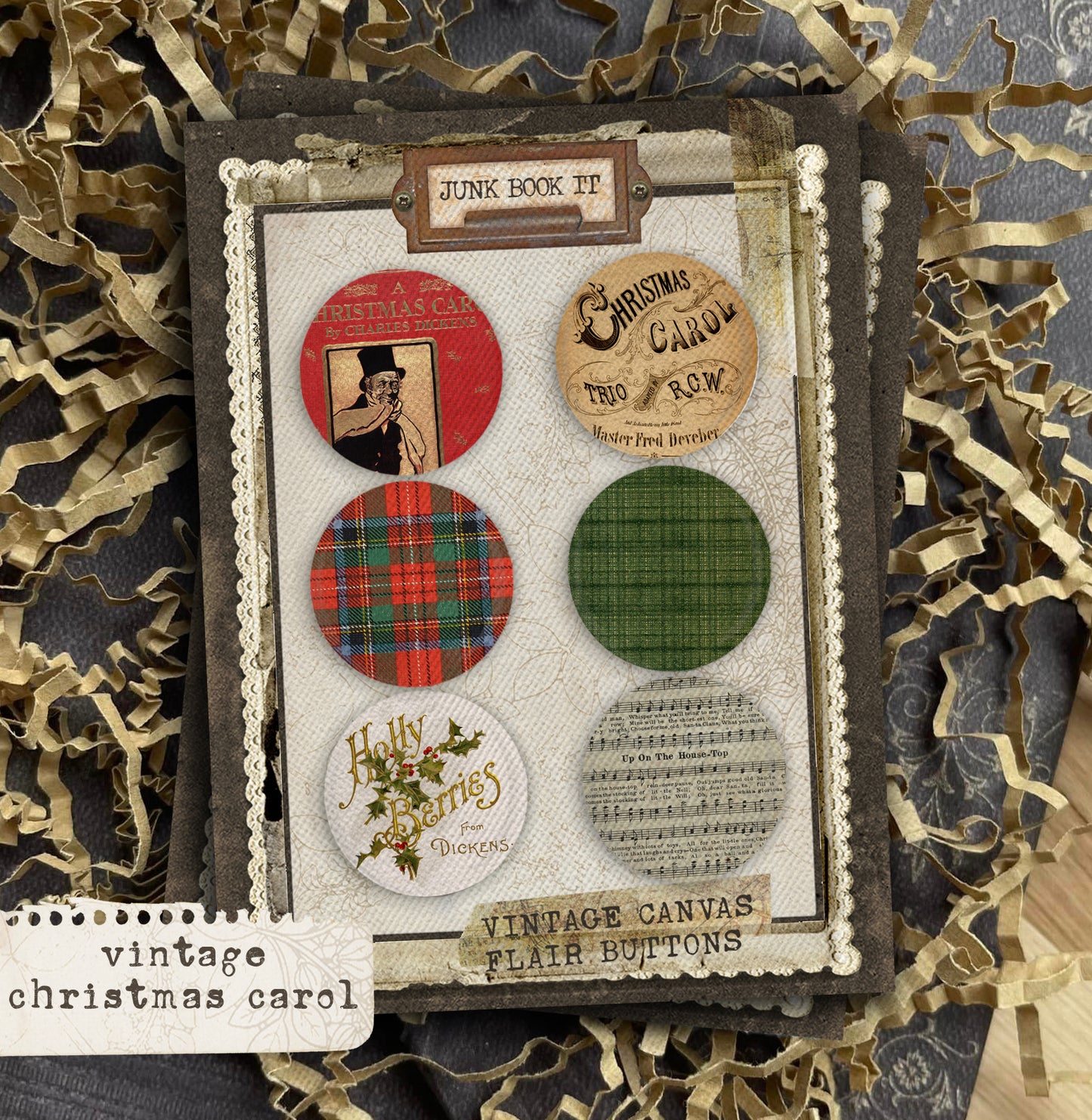 Vintage Christmas Carol Flair Buttons