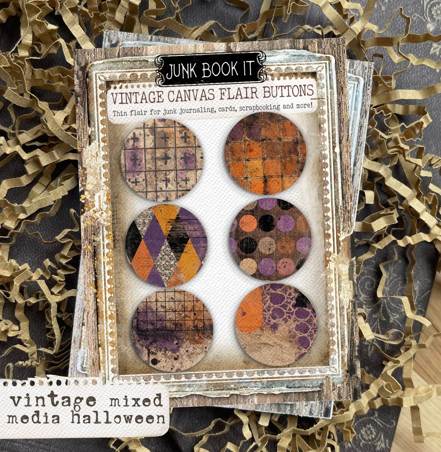 Vintage Mixed Media Halloween Canvas Flair Buttons