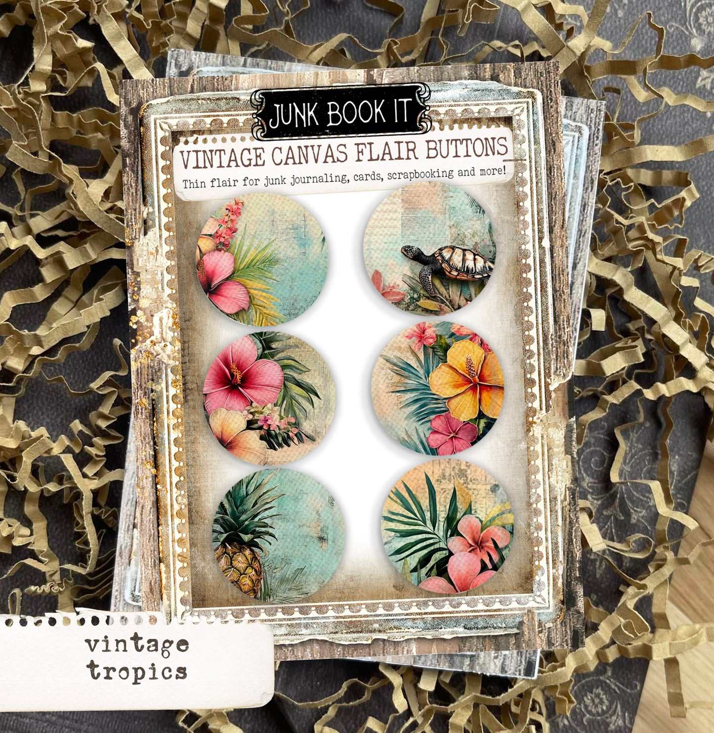 Vintage Tropics Canvas Flair Buttons