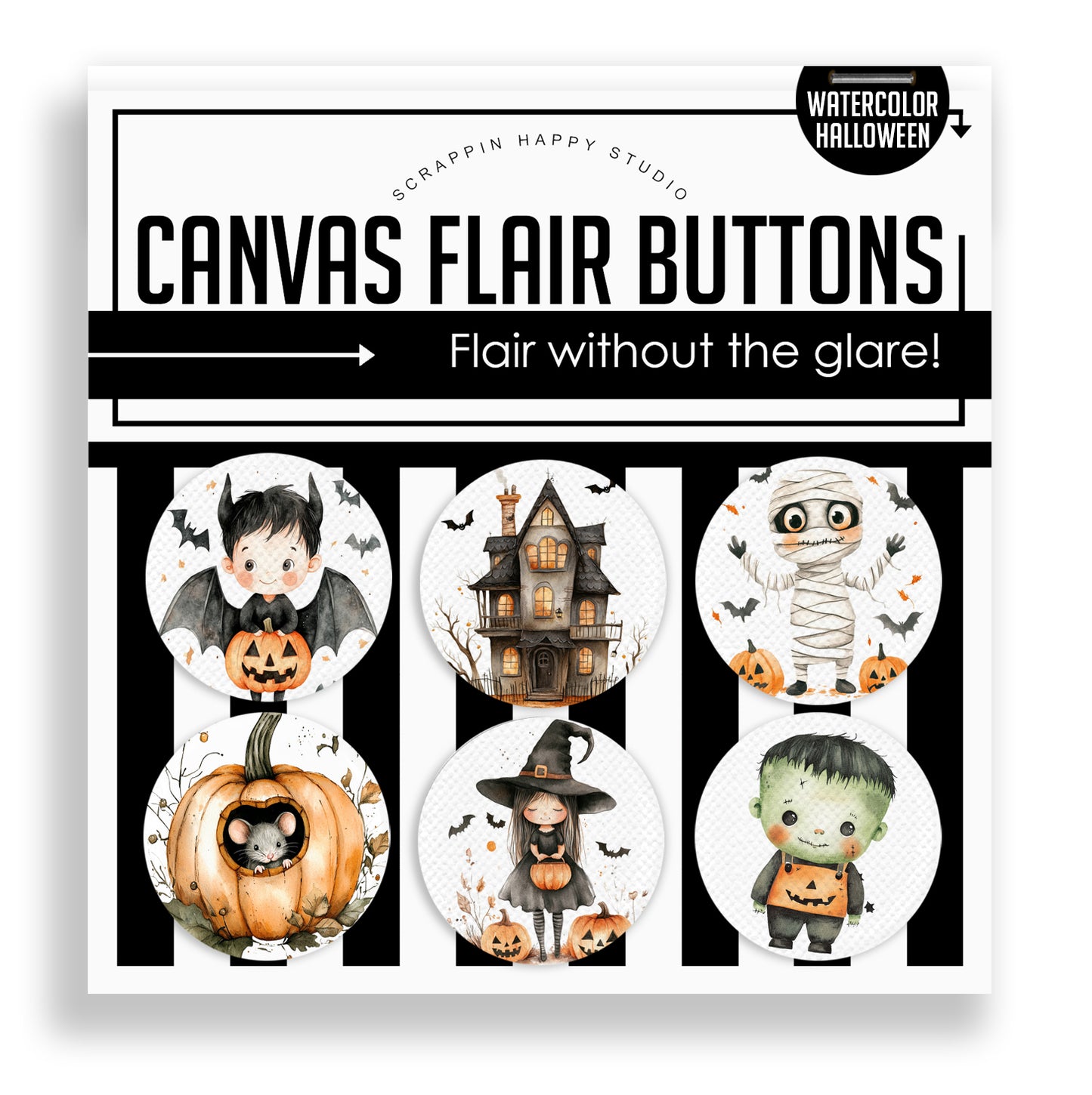 Watercolor Halloween Flair Buttons